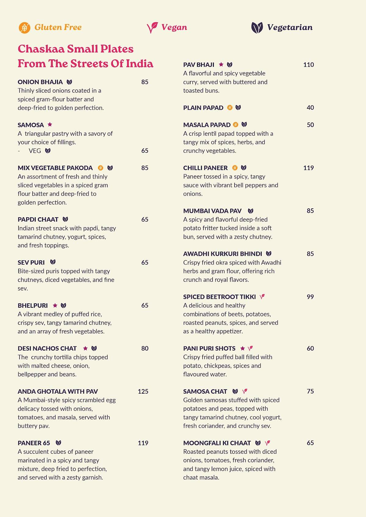 Chaskaa Modern Indian Cuisine & Bar меню