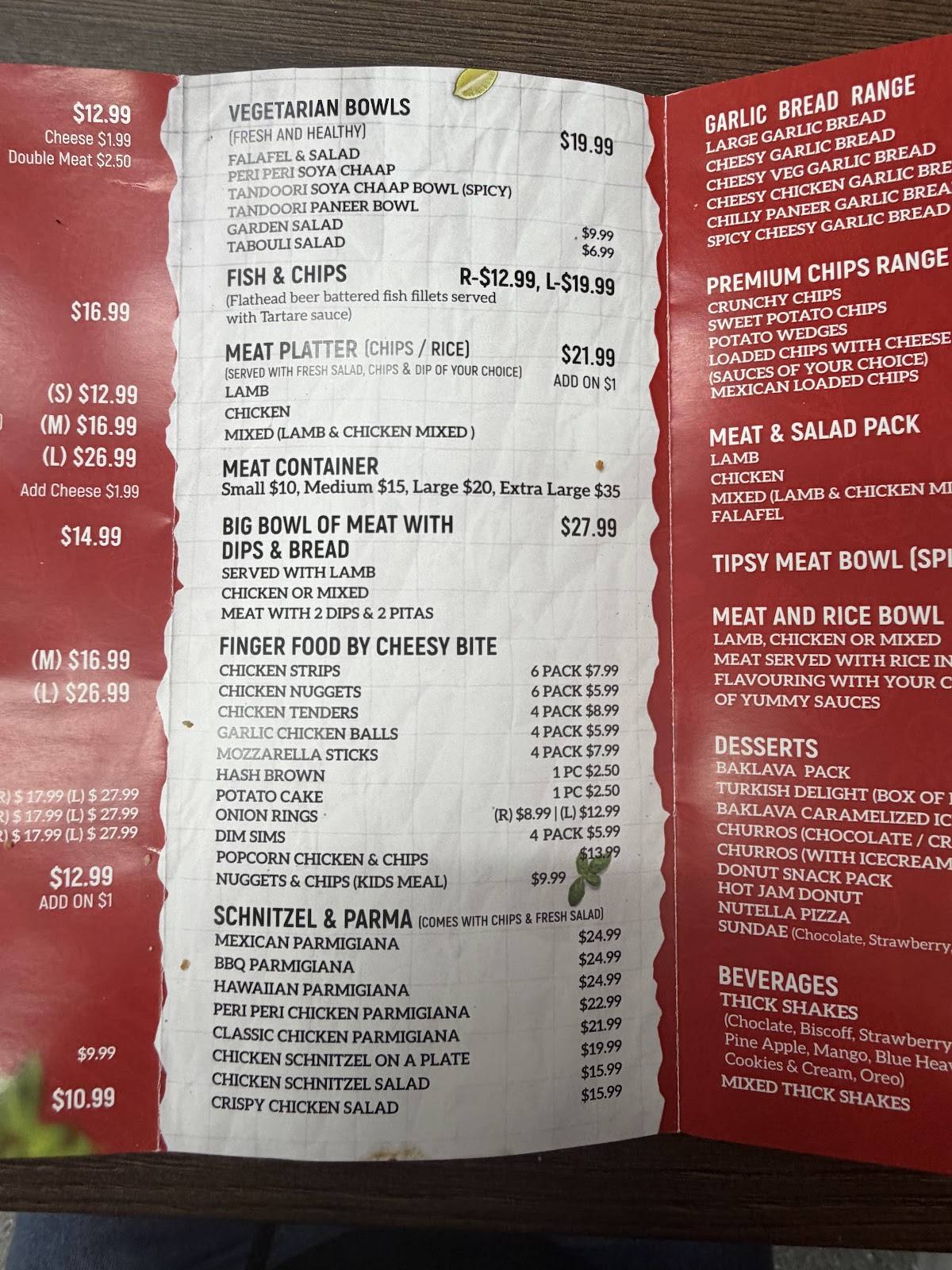 Cheesy Bite Pizza & Kebab - Springvale меню
