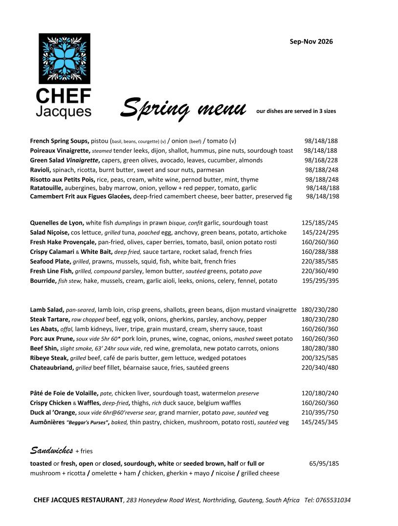 Chef Jacques меню