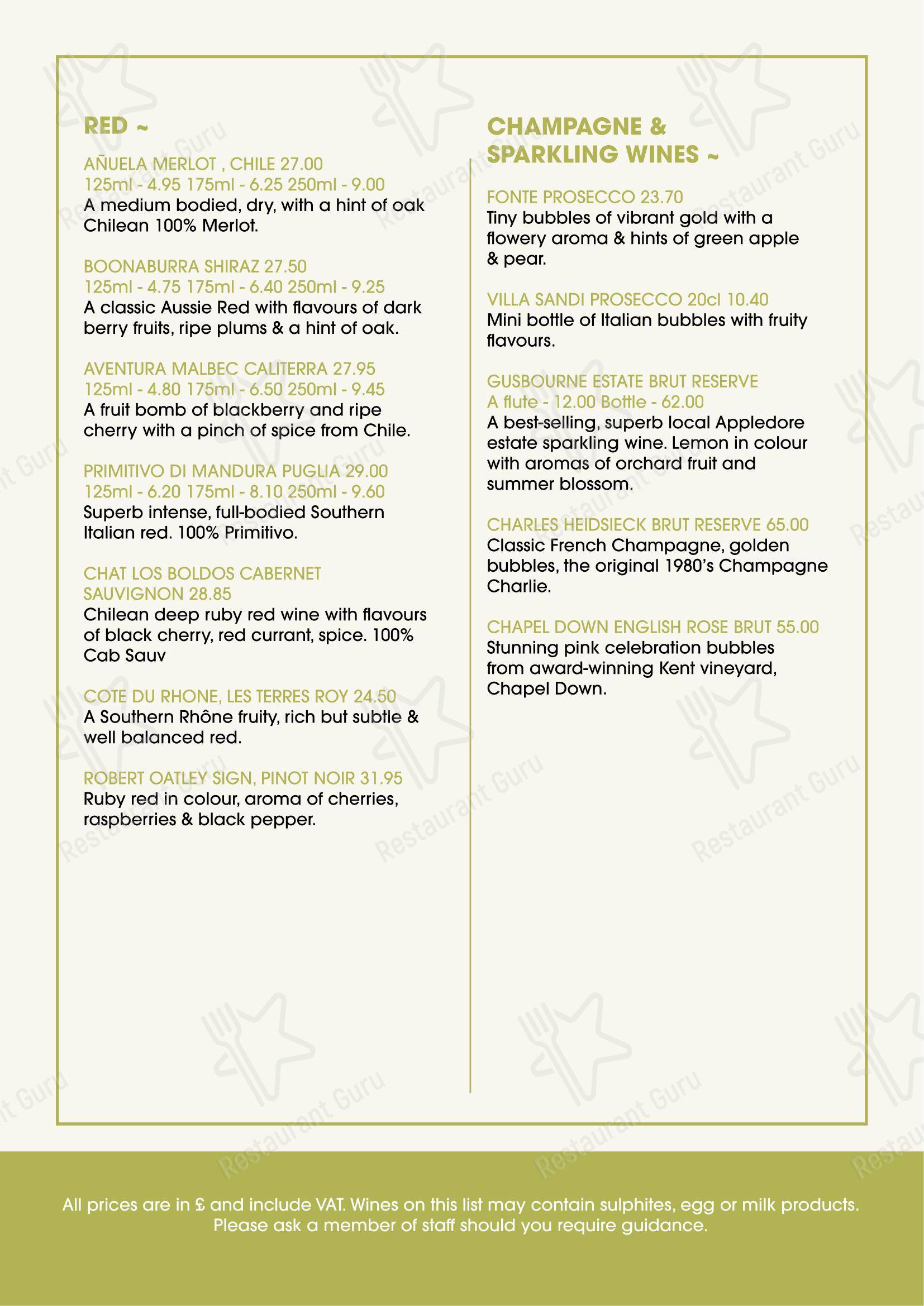 Chequers on the Green в Бетерсдене - Wine Menu