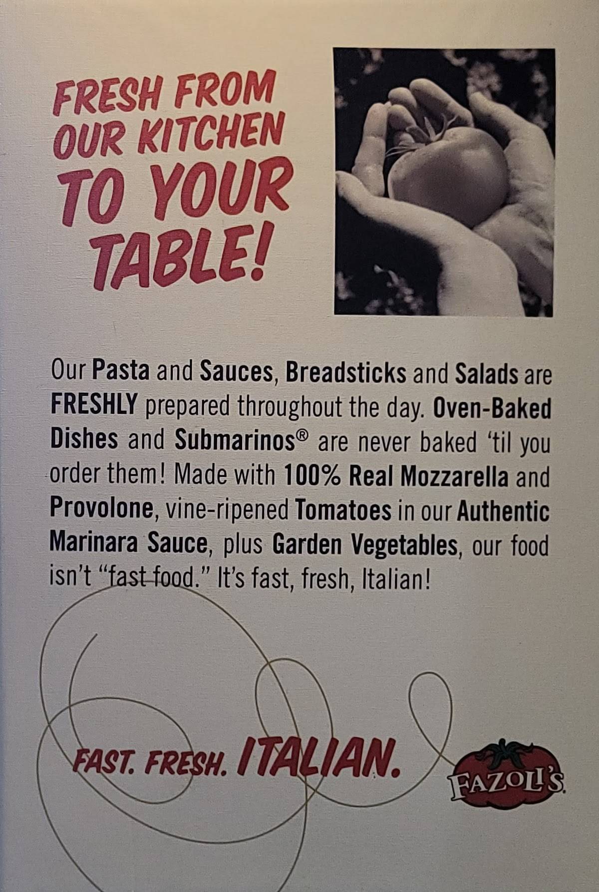 Fazoli's меню