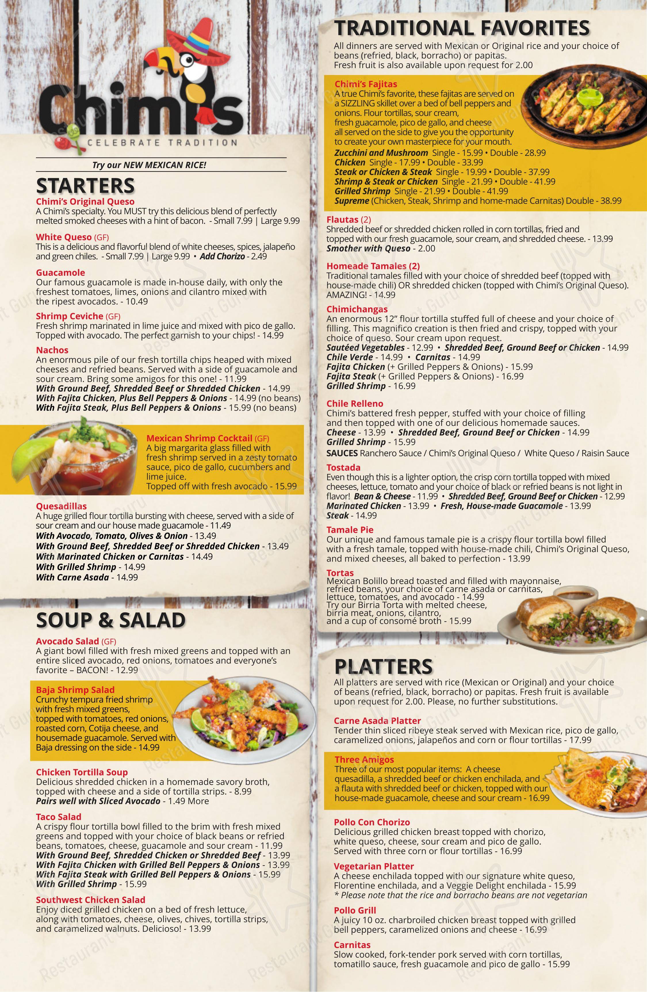 Chimi's Mexican Restaurant в Талсе - Меню