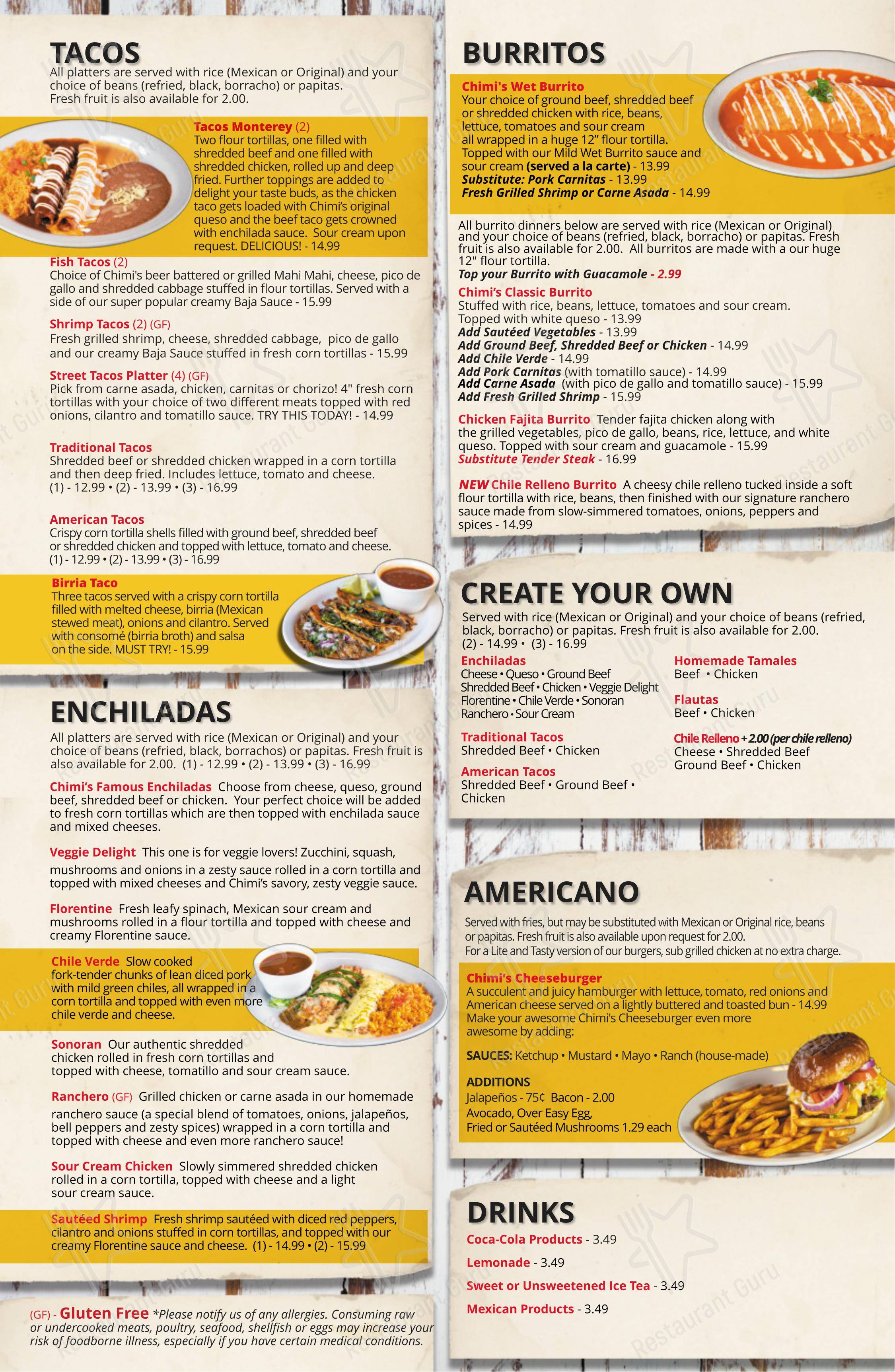 Chimi's Mexican Restaurant в Талсе - Меню