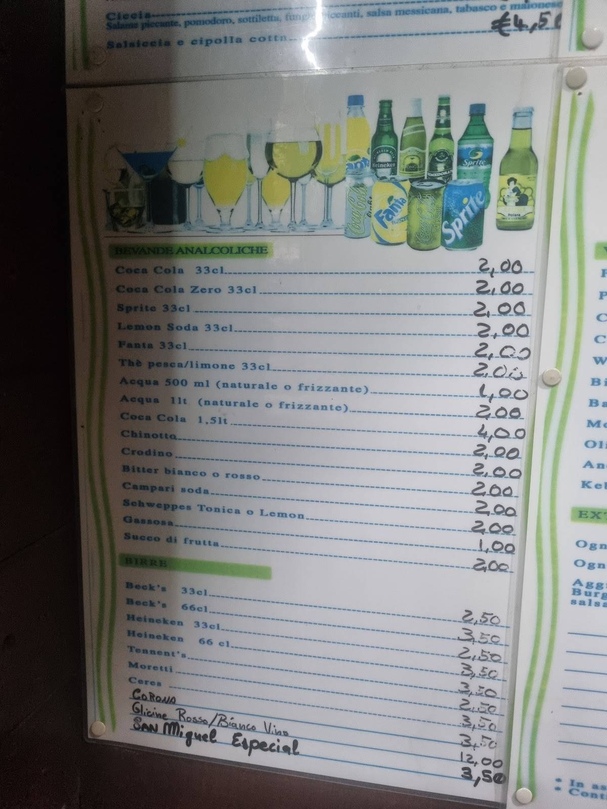 Chiosco bar panineria on the road меню