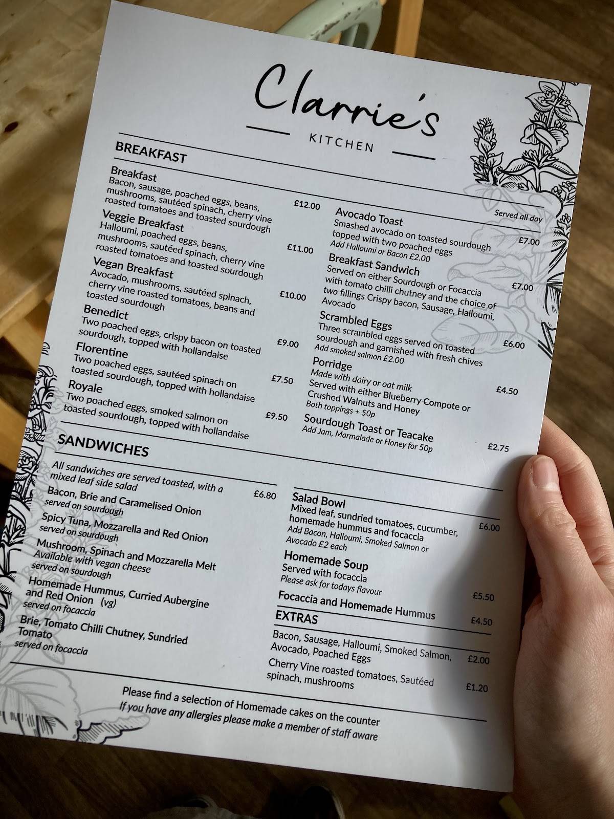 Clarrie's Kitchen меню