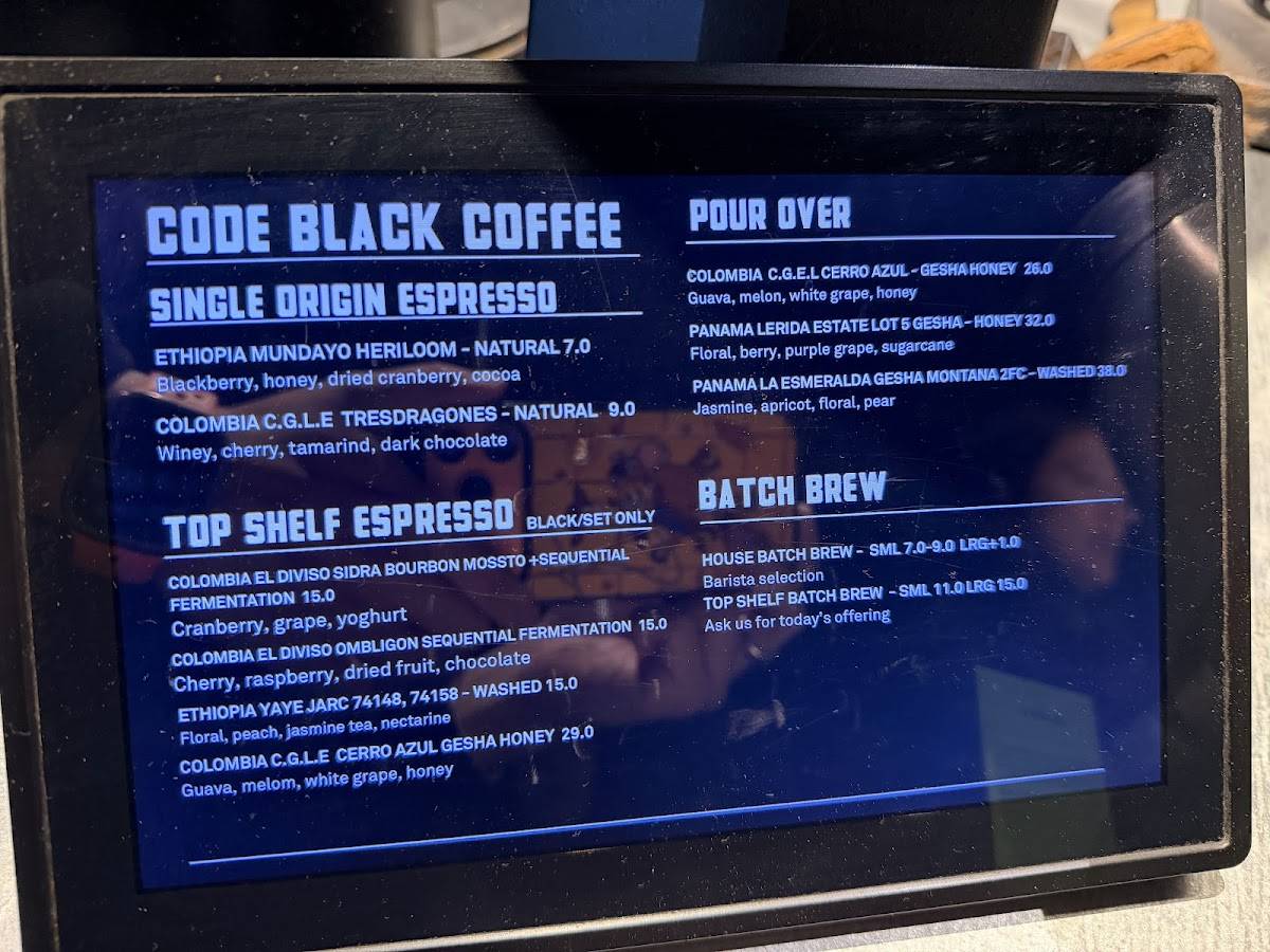 Code Black Coffee Spencer Street меню
