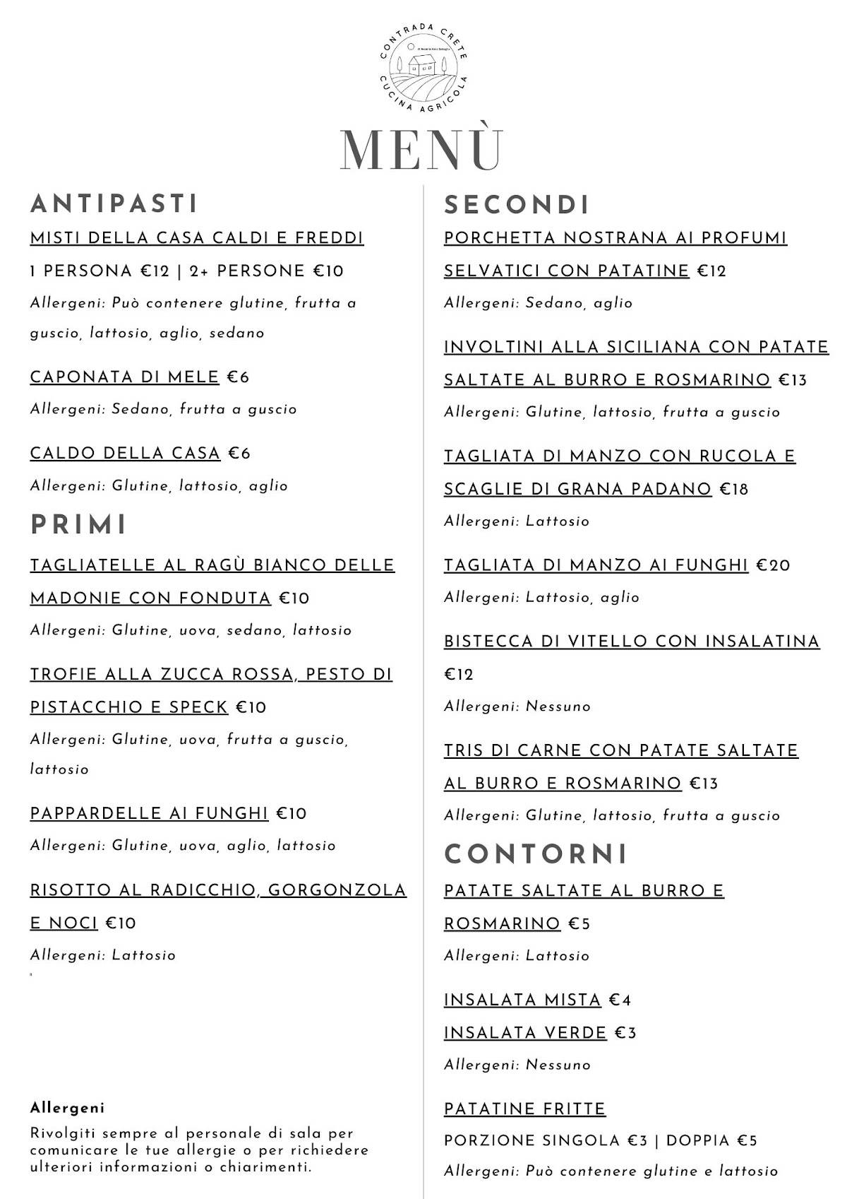 Contrada Crete cucina agricola меню