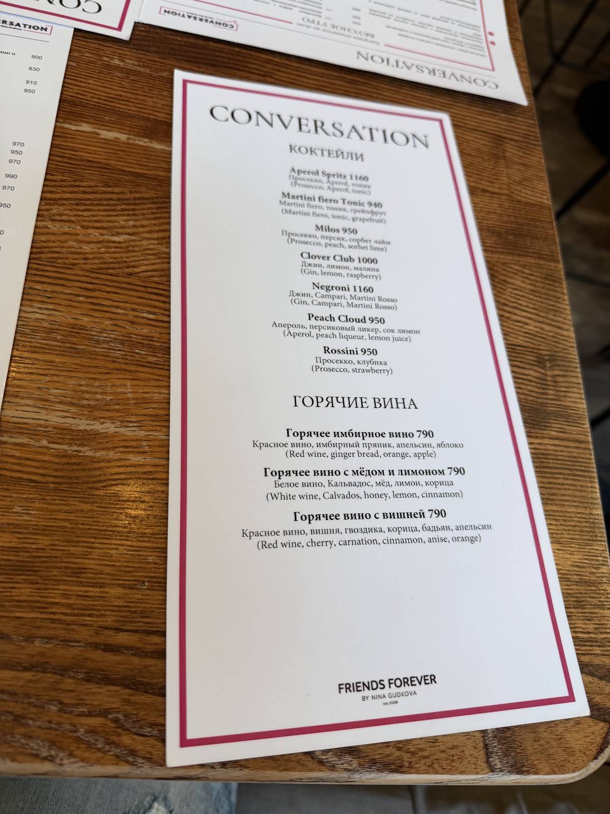 Conversation меню