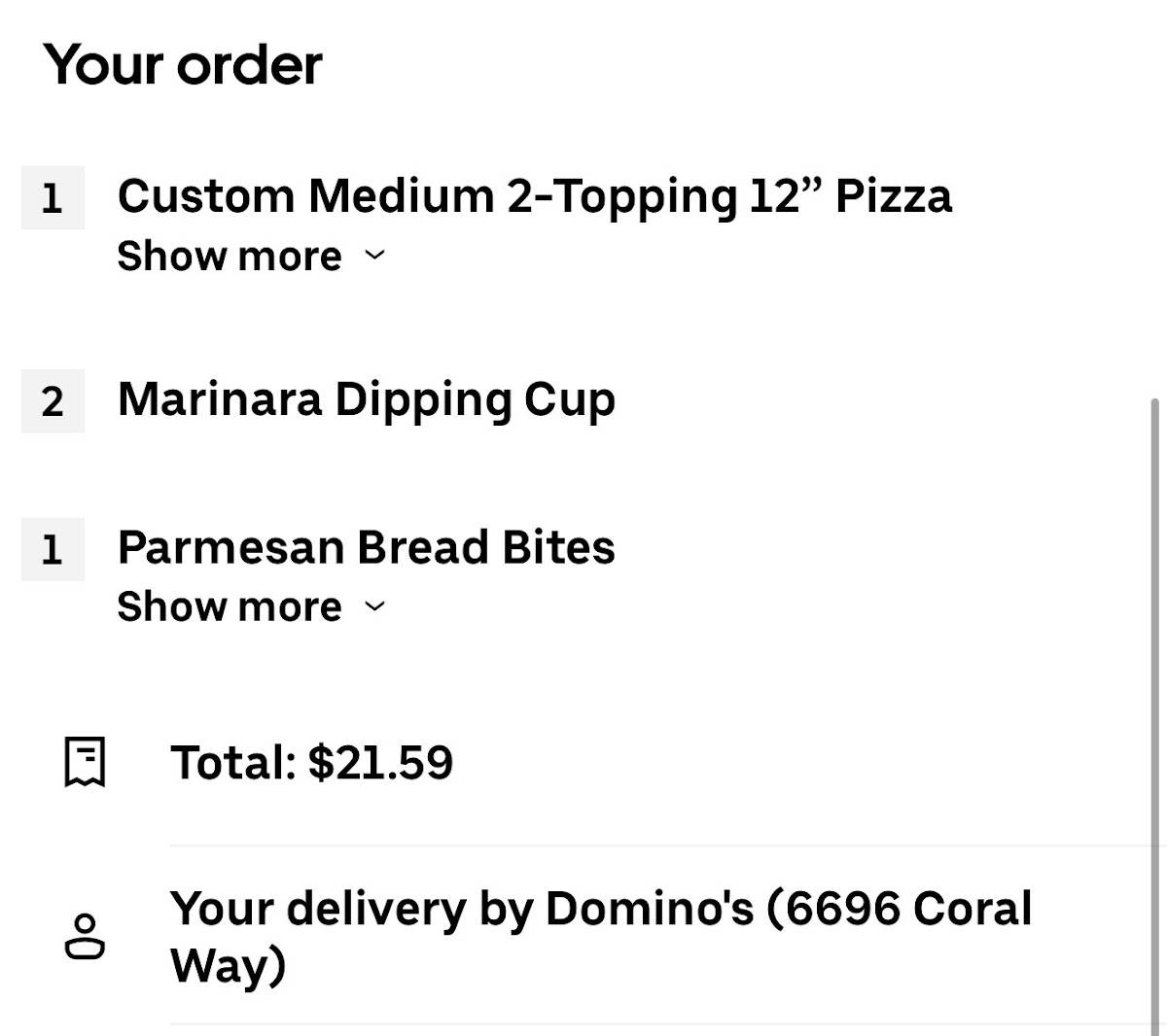 Domino's Pizza меню