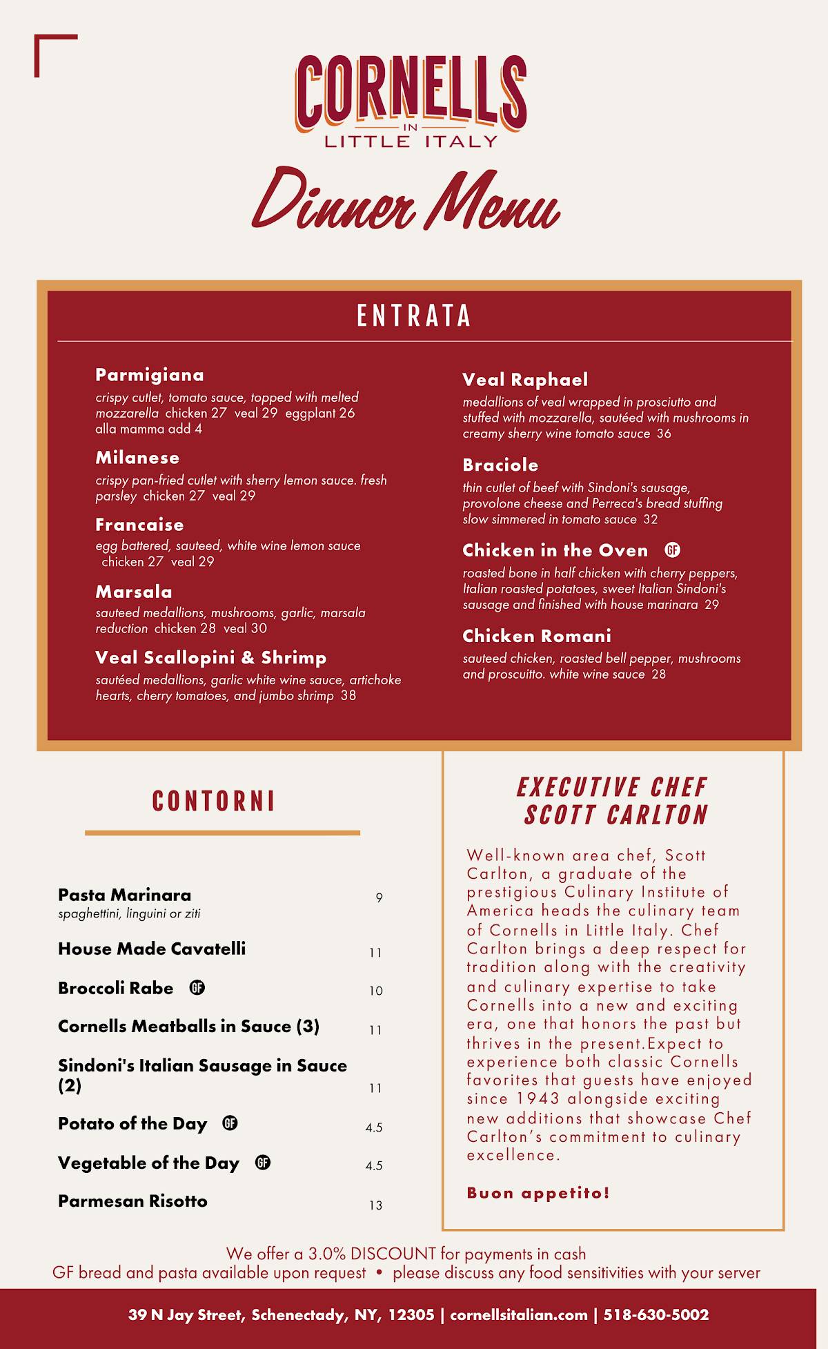 Cornell's in Little Italy Restaurant меню