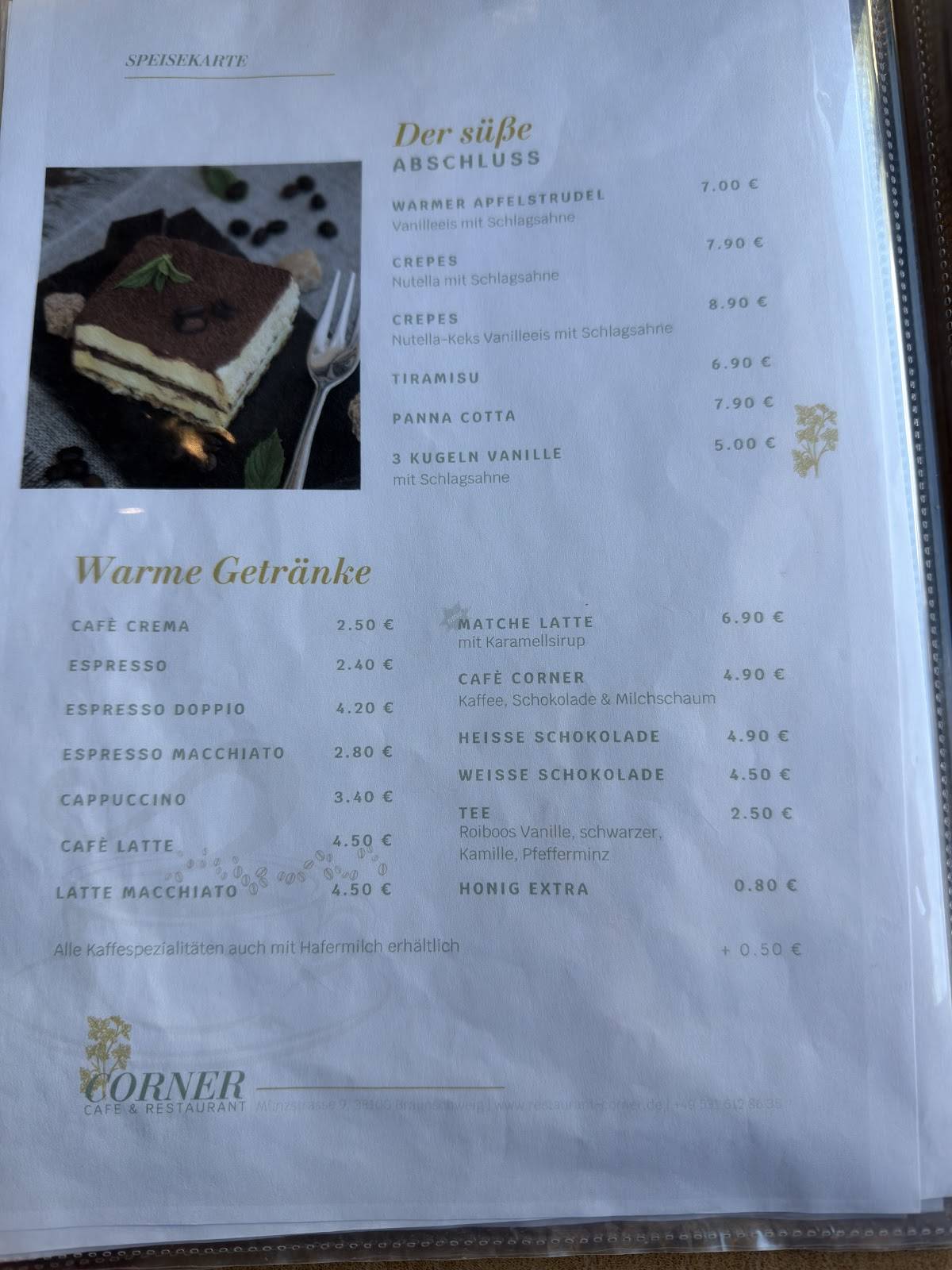 Corner Café Restaurant меню