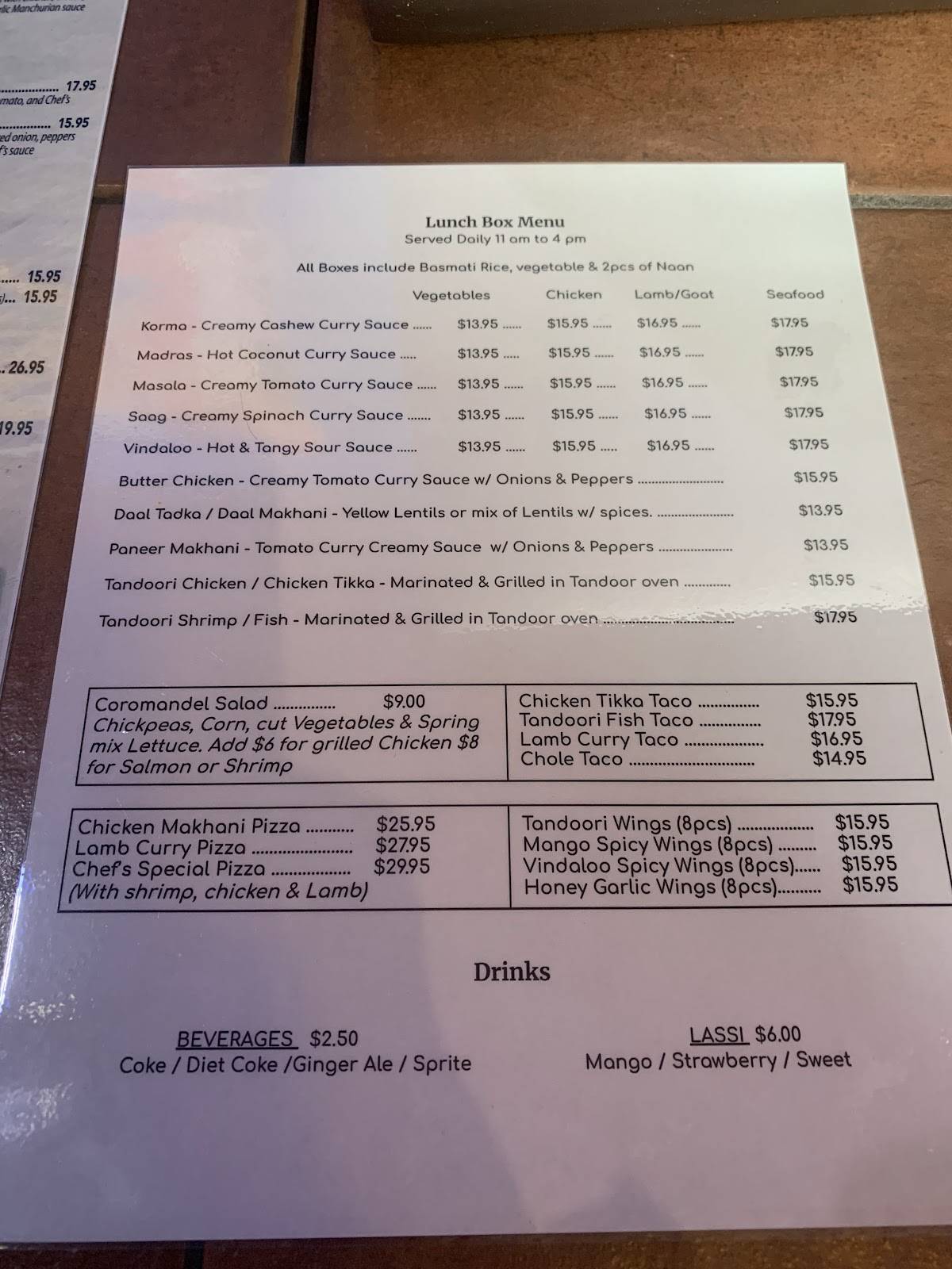 Coromandel Cuisine of India меню