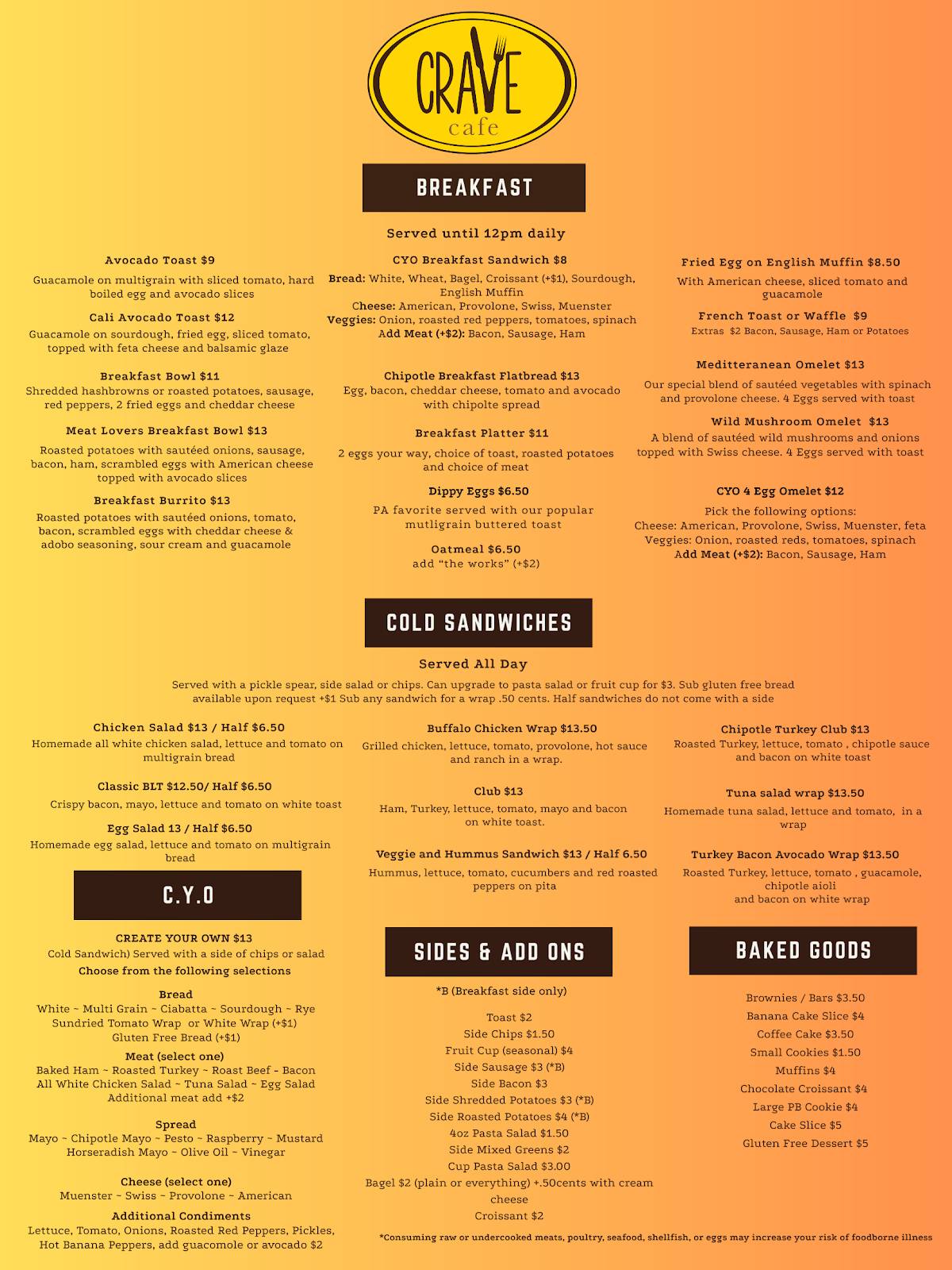 Crave Cafe меню