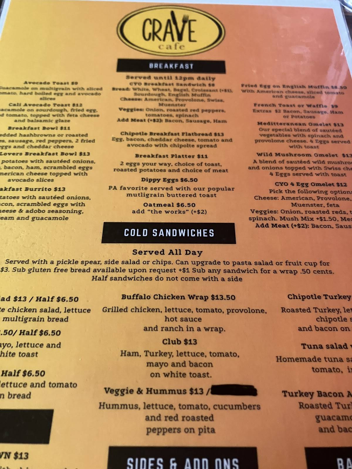 Crave Cafe меню