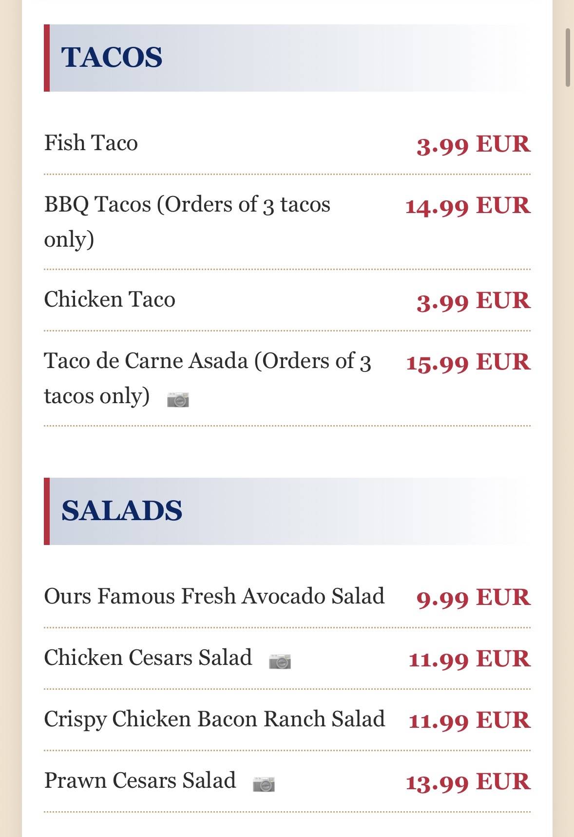 Creams Sports Bar & Grill меню