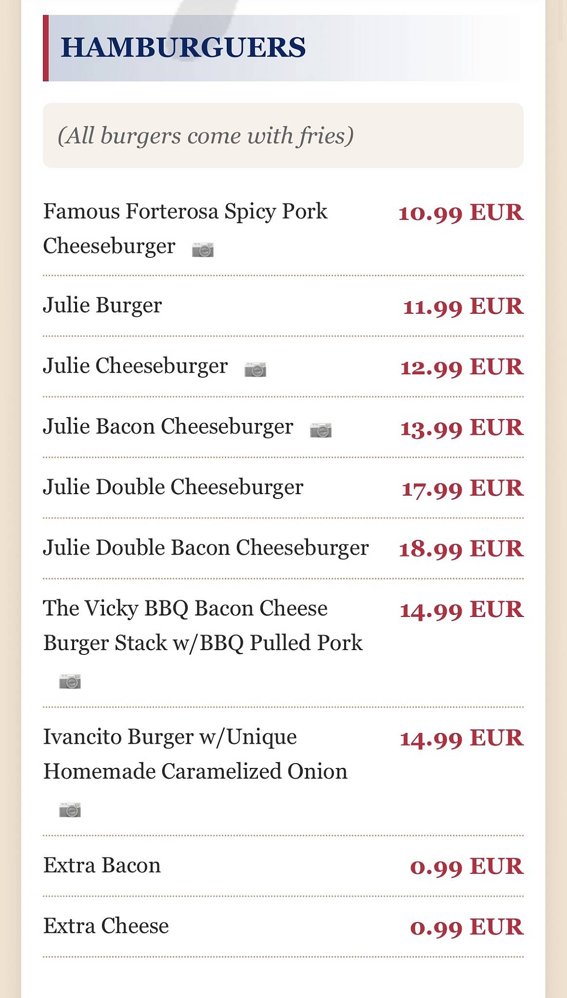 Creams Sports Bar & Grill меню