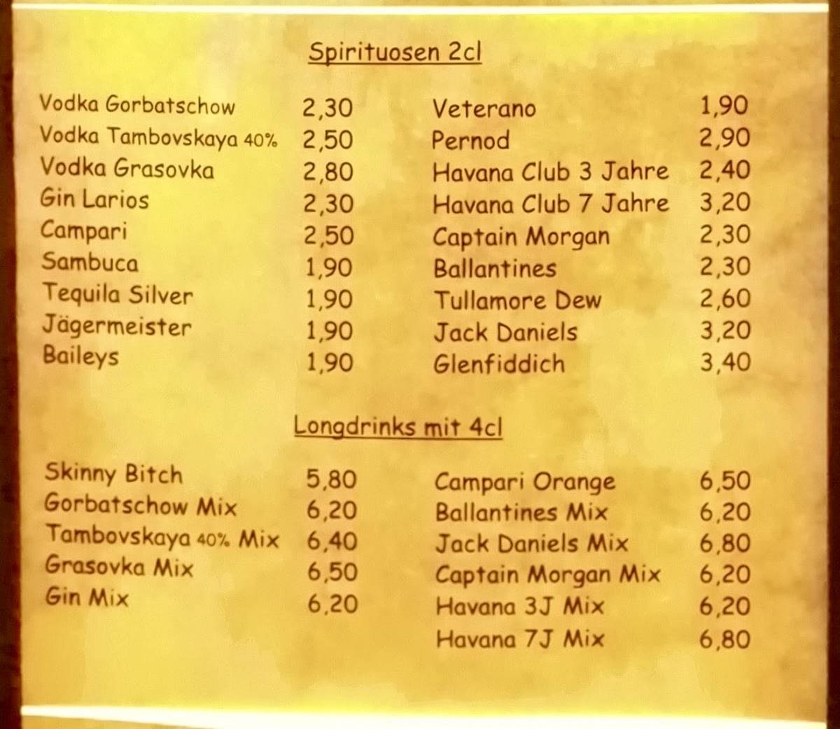 Crocodil Die Raucherkneipe Rostock KTV меню