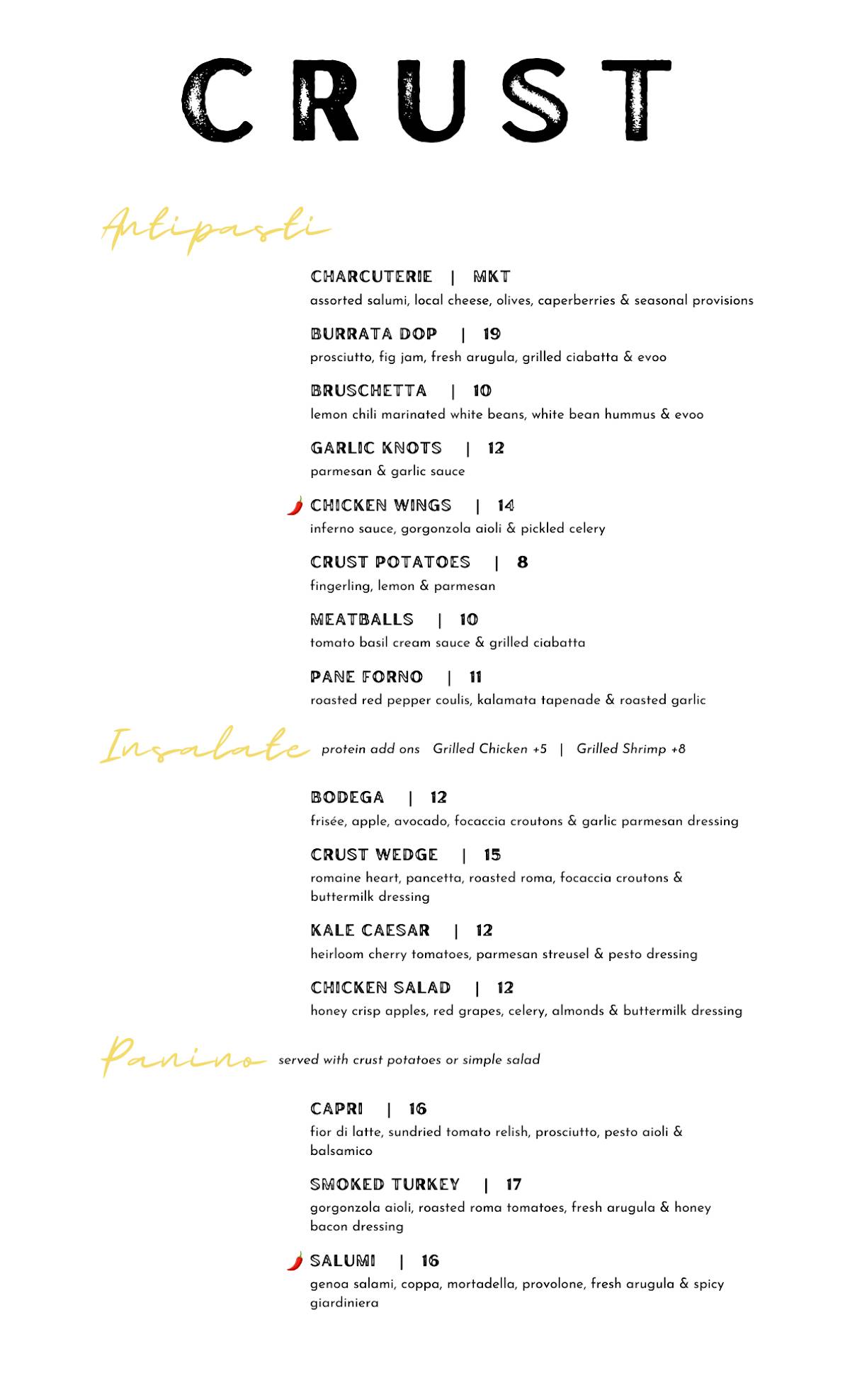 Crust Pizzeria & Bar меню