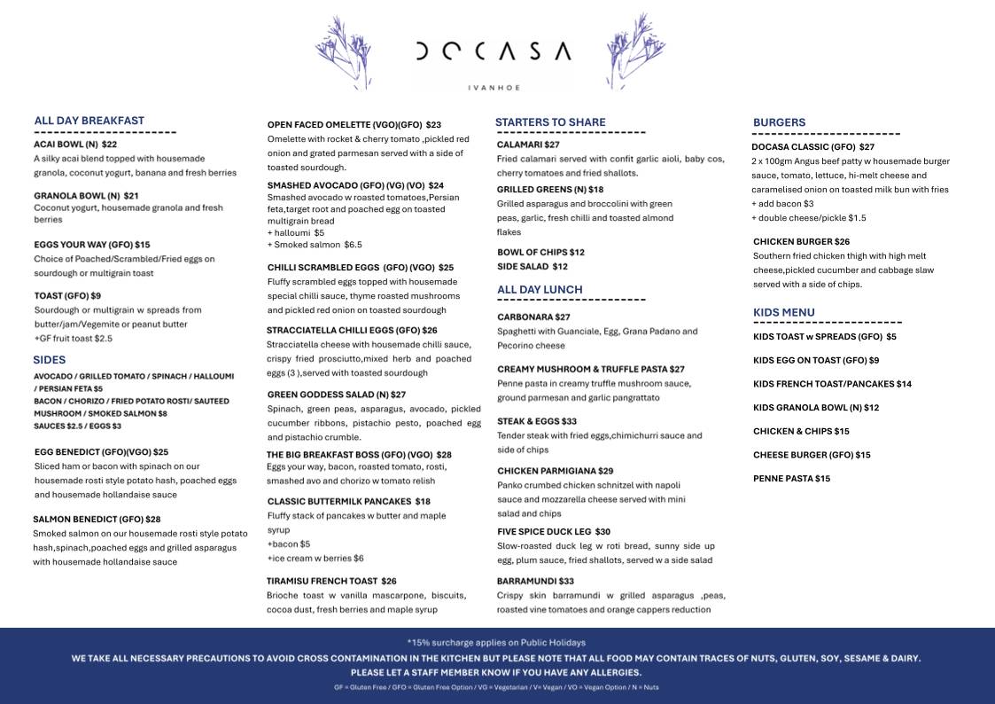 DOCASA меню
