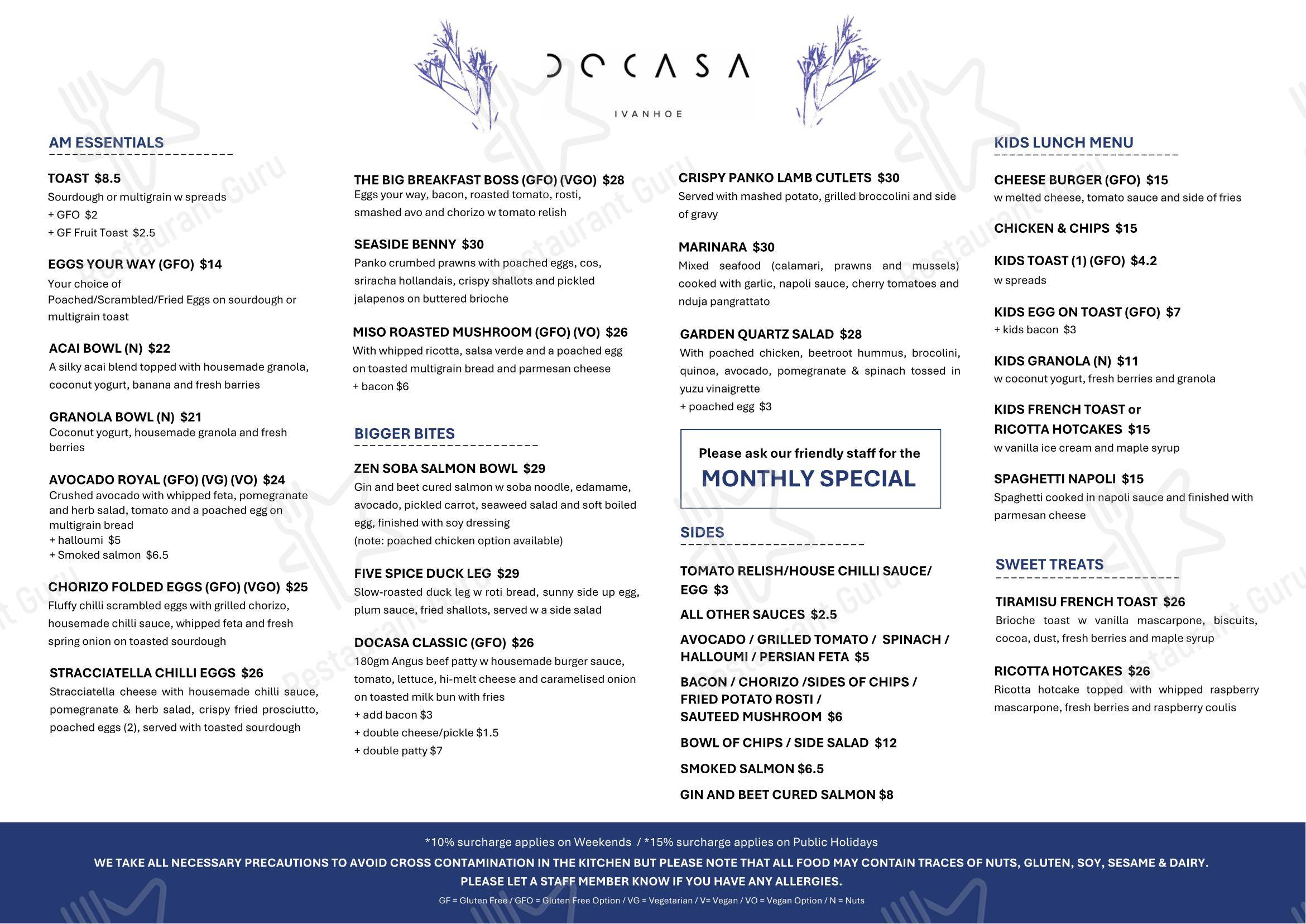 Меню кафе DOCASA