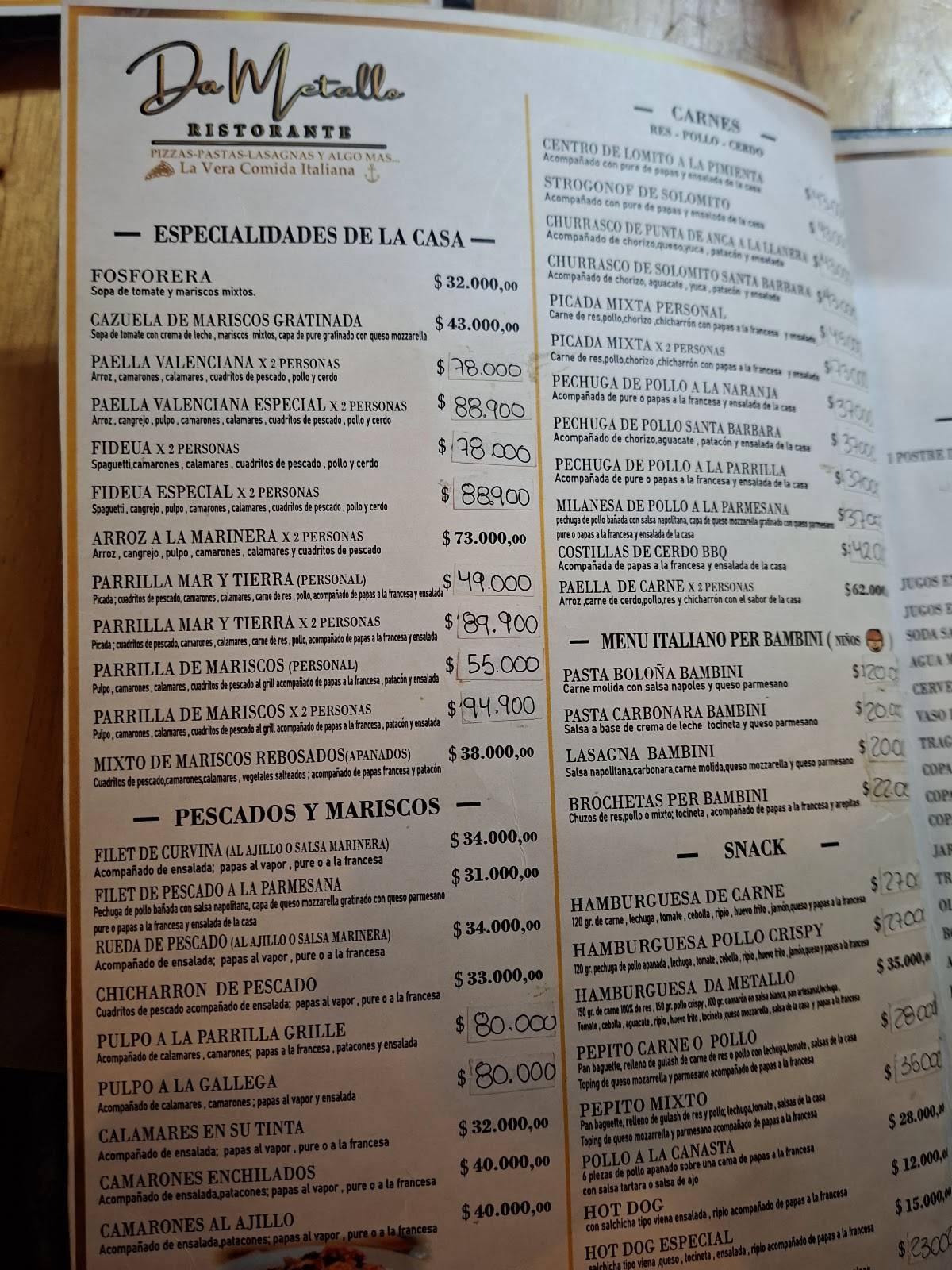Da Metallo Ristorante меню