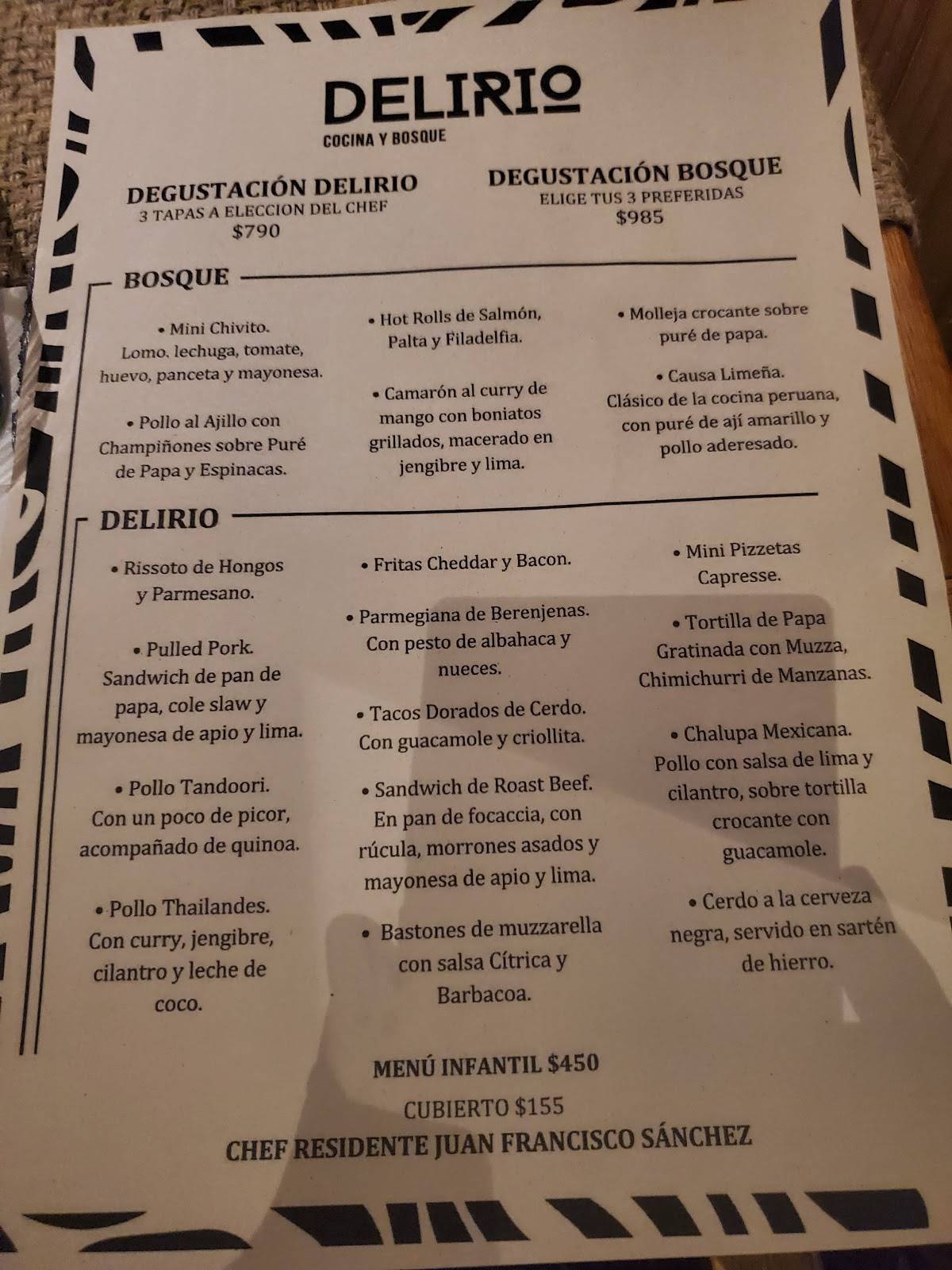 Delirio меню