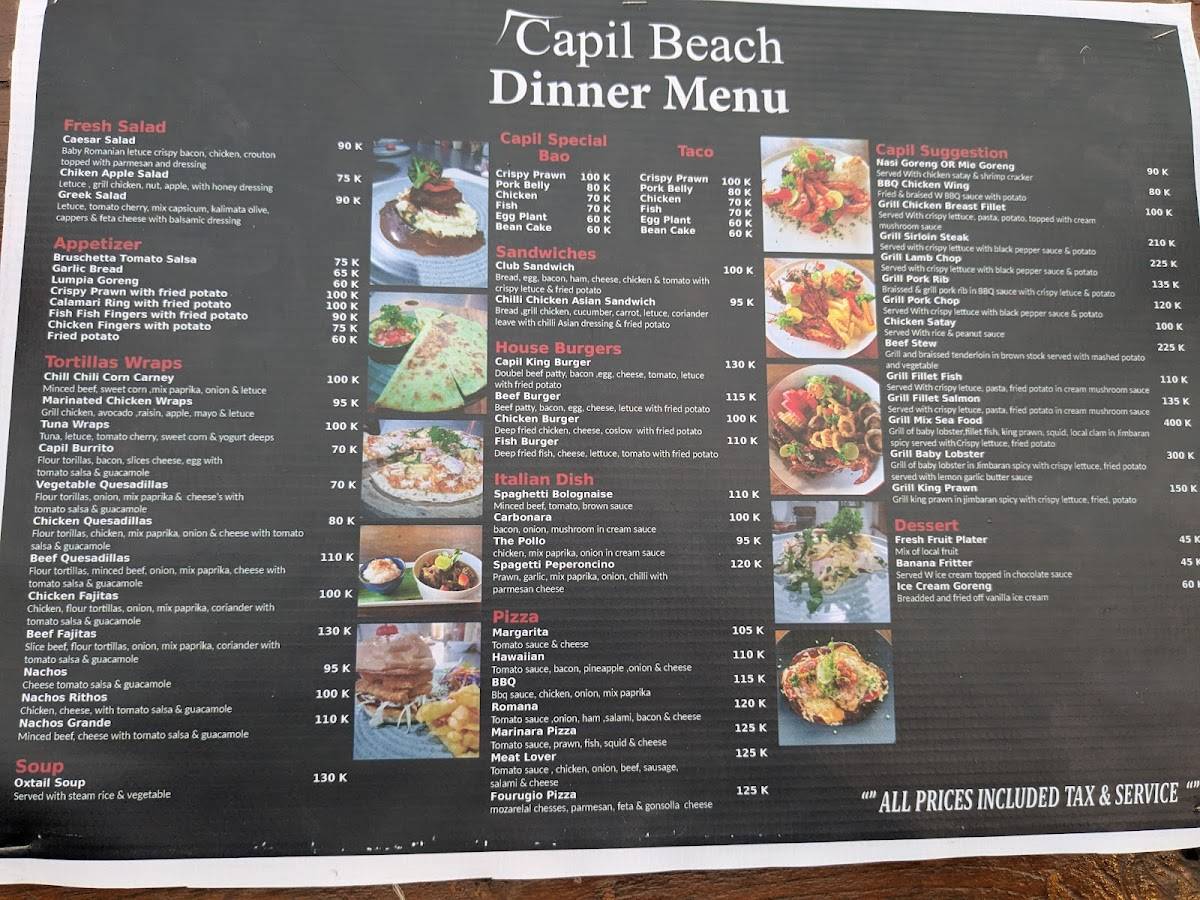 Capil Beach Grill & Bar меню