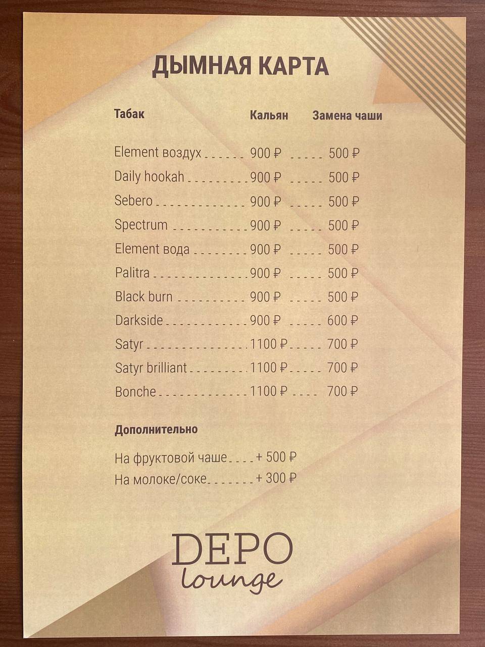 Depo Lounge меню