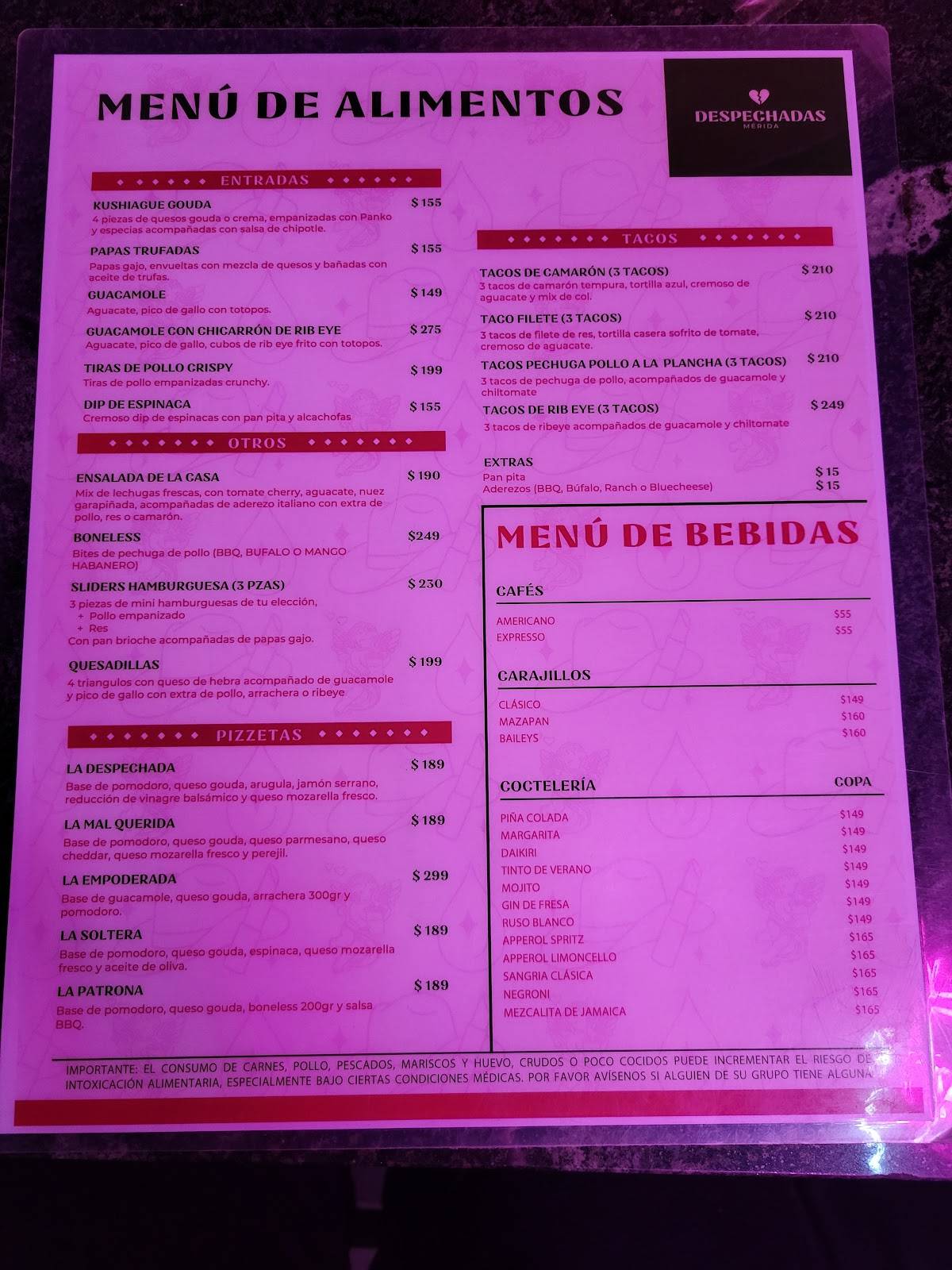 Despechadas Mérida меню
