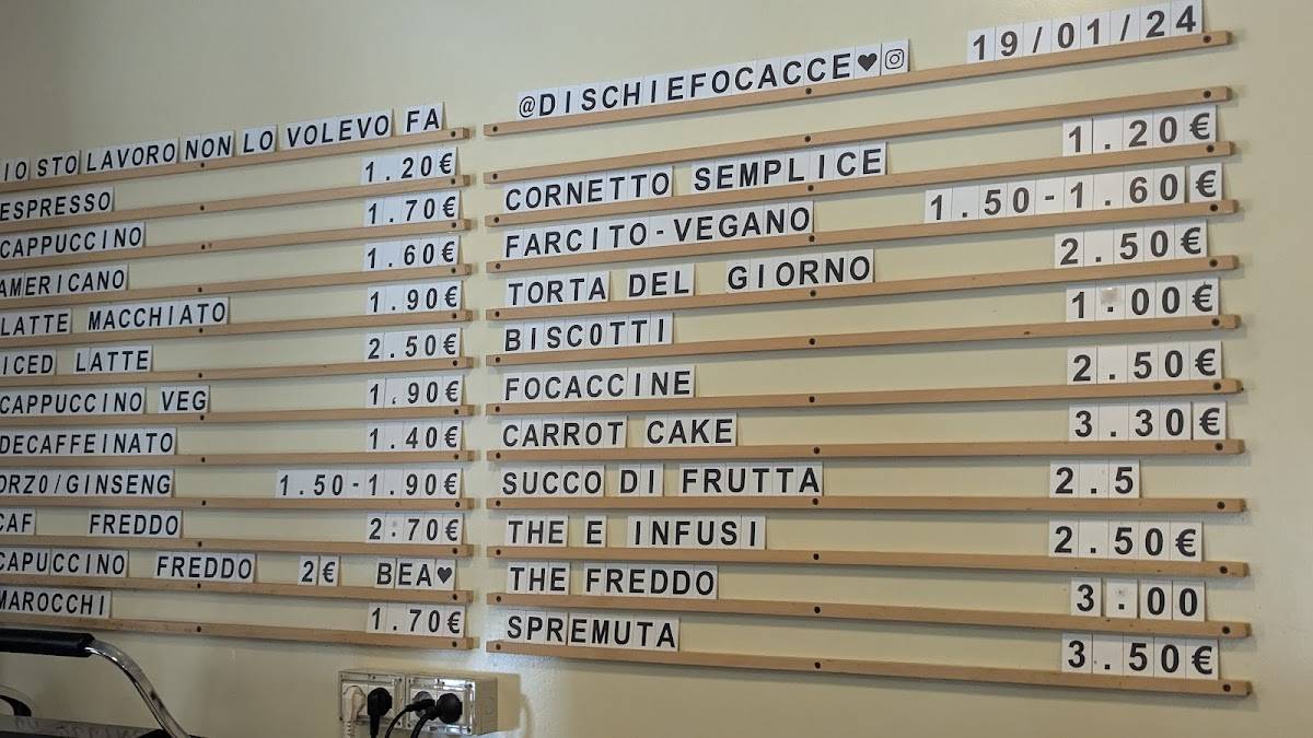 Dischi e Focacce меню