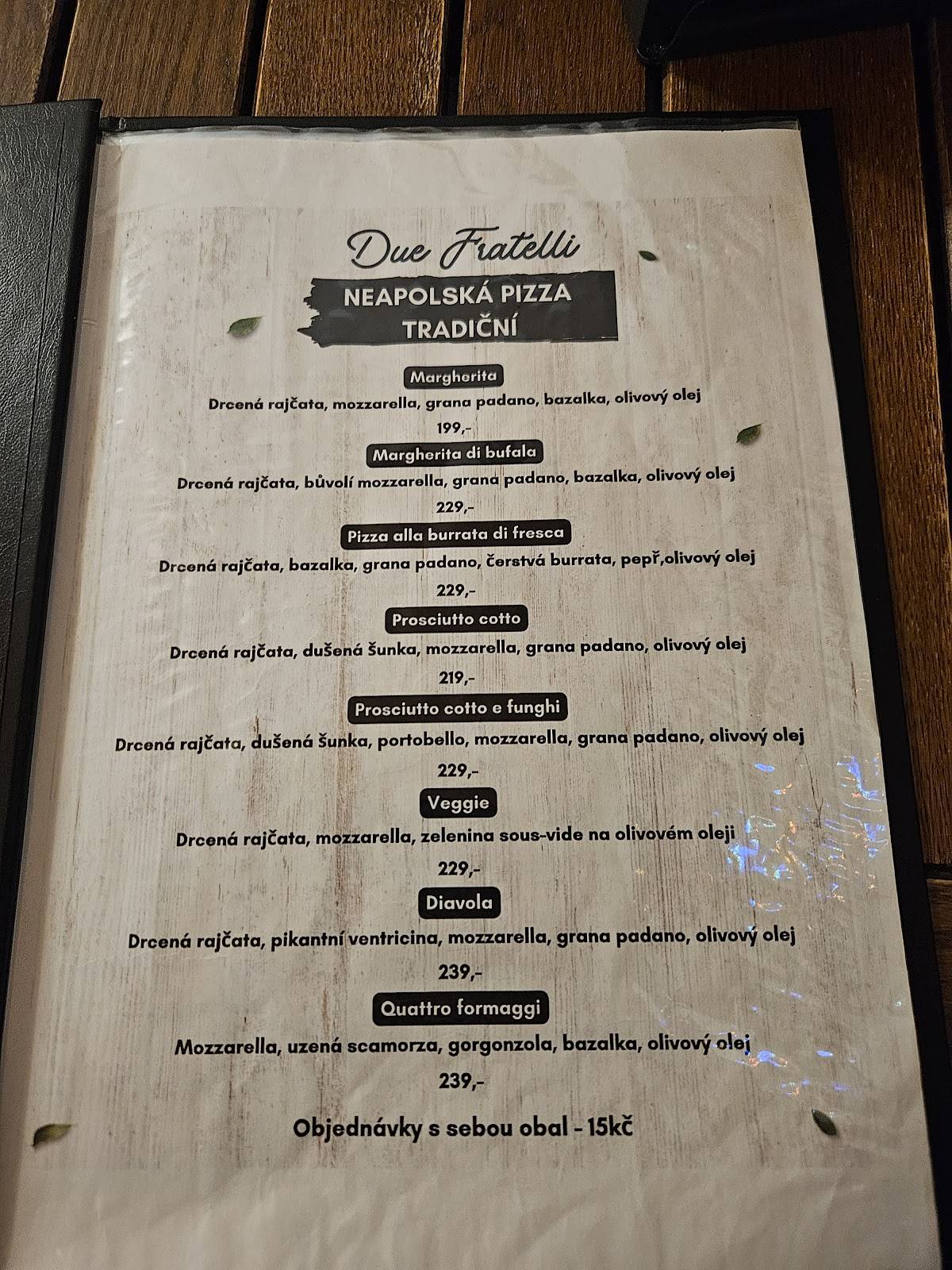 Due Fratelli меню