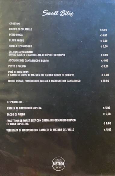 E-bistrot Roma Pantheon меню
