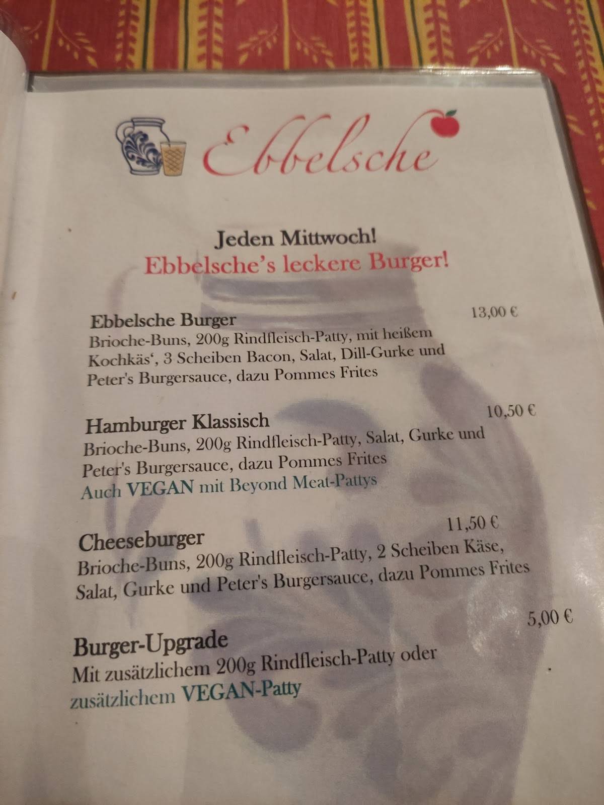 Ebbelsche Apfelweinlokal меню