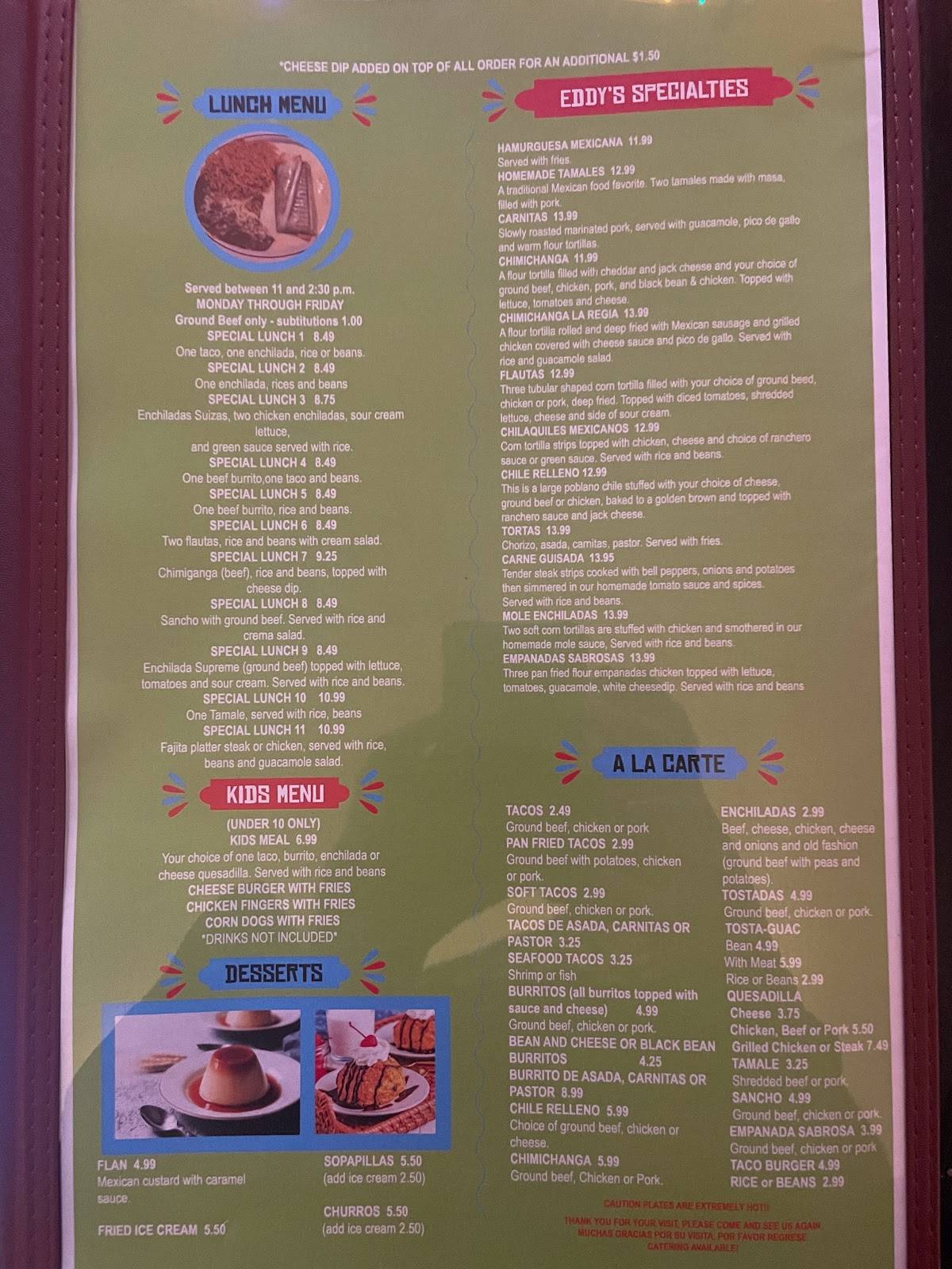 Eddy's Mexican Restaurant and Bar меню