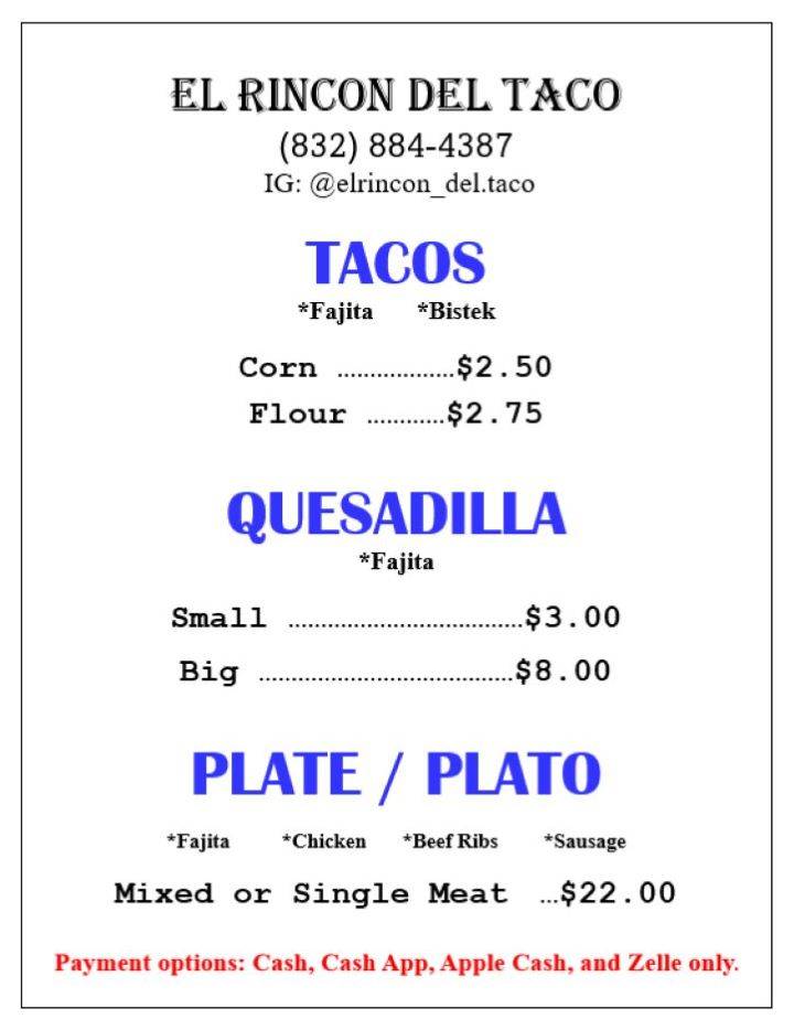 El Rincon Del Taco меню