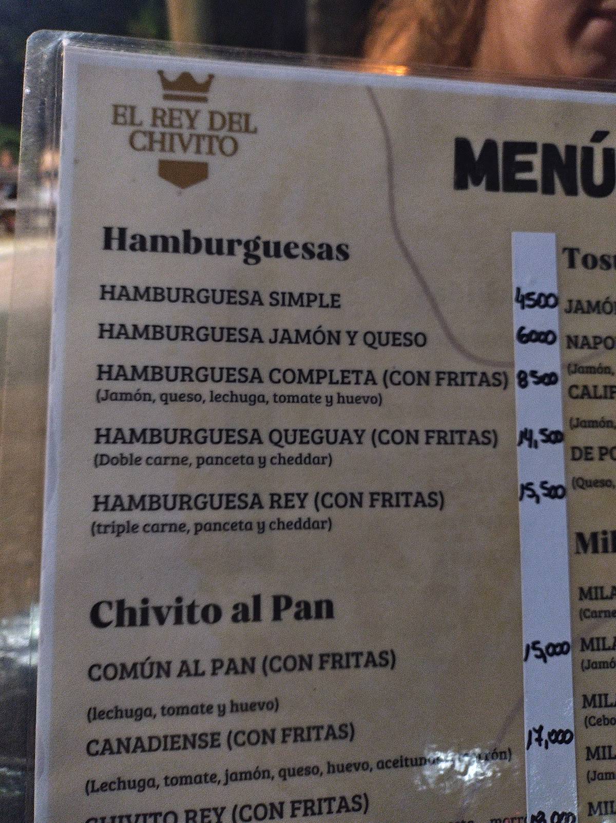 El rey del chivito Colón меню