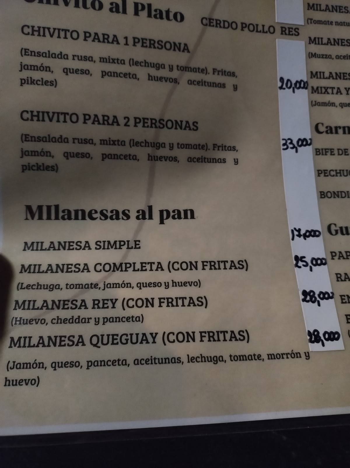 El rey del chivito Colón меню