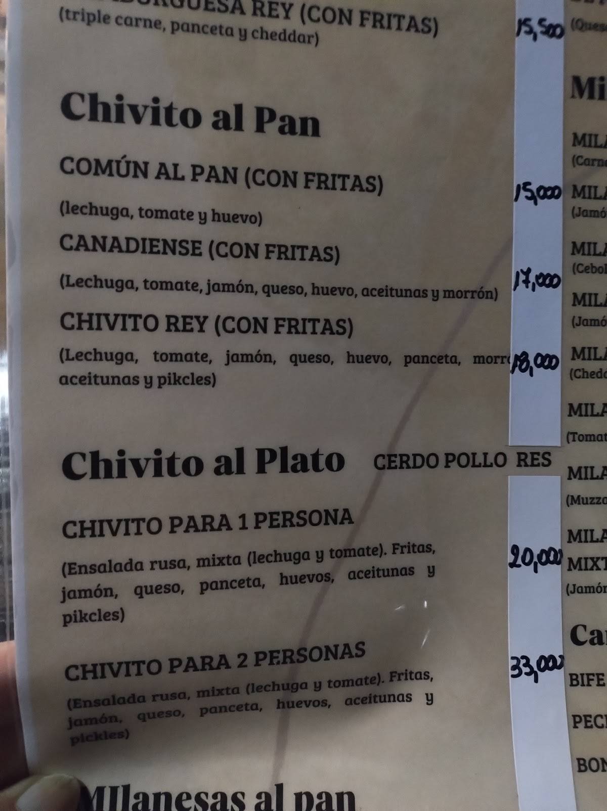 El rey del chivito Colón меню