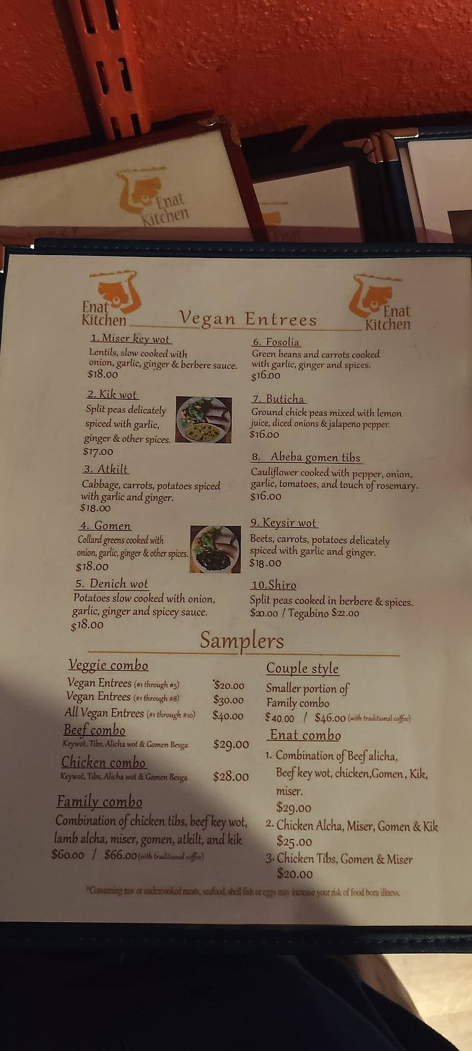 Enat Kitchen Restaurant меню
