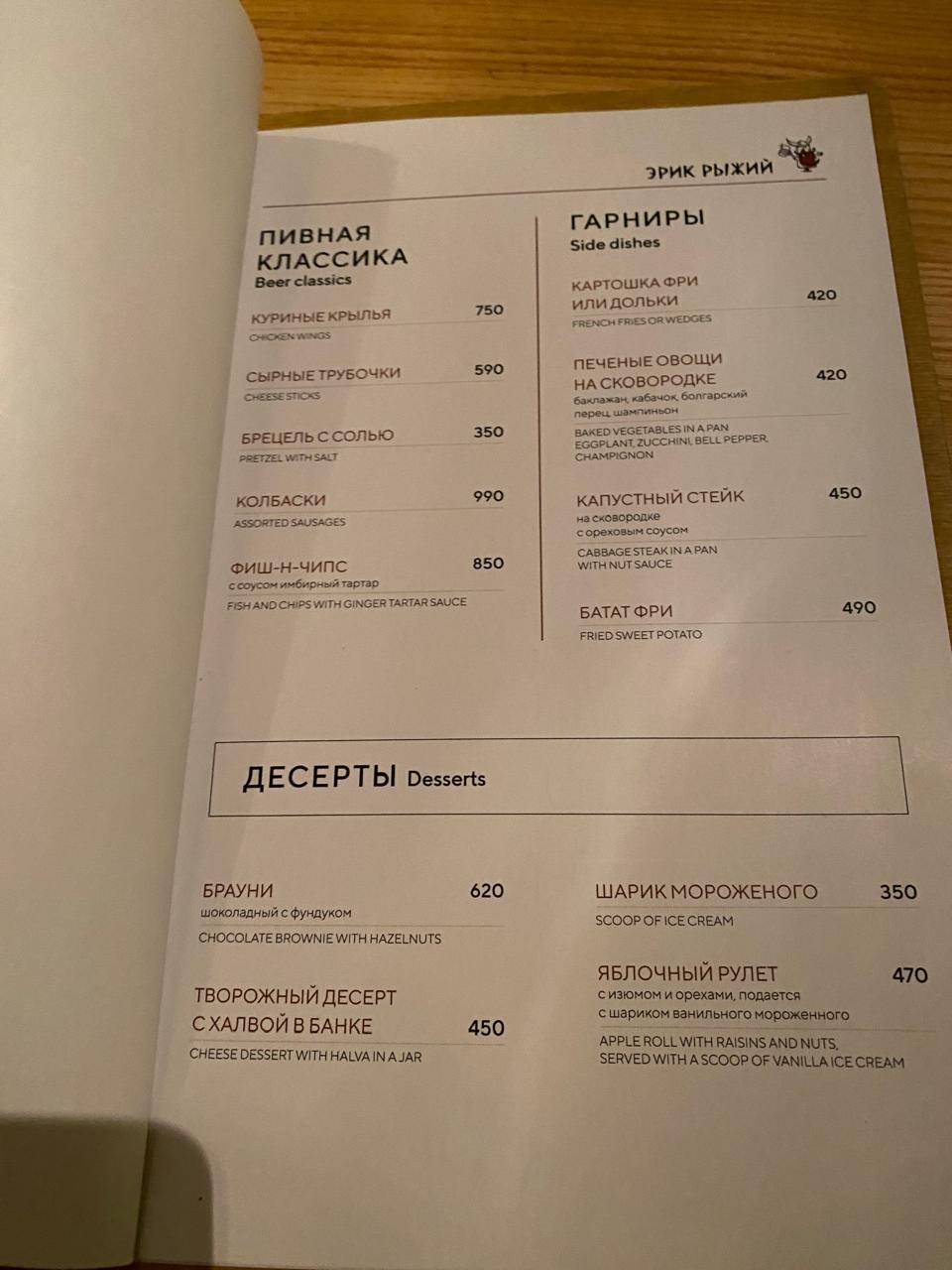Эрик Рыжий меню