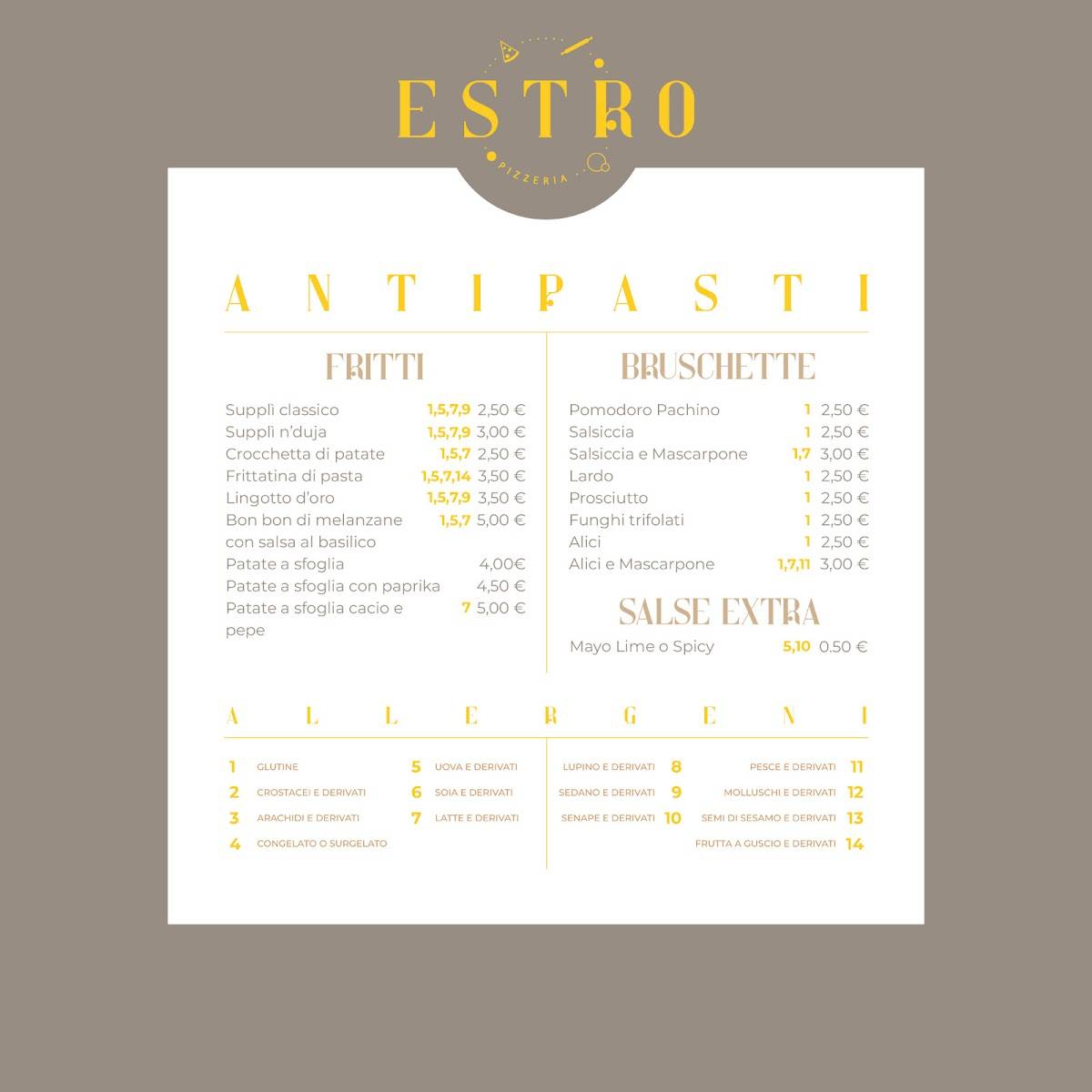 Estro Pizzeria меню