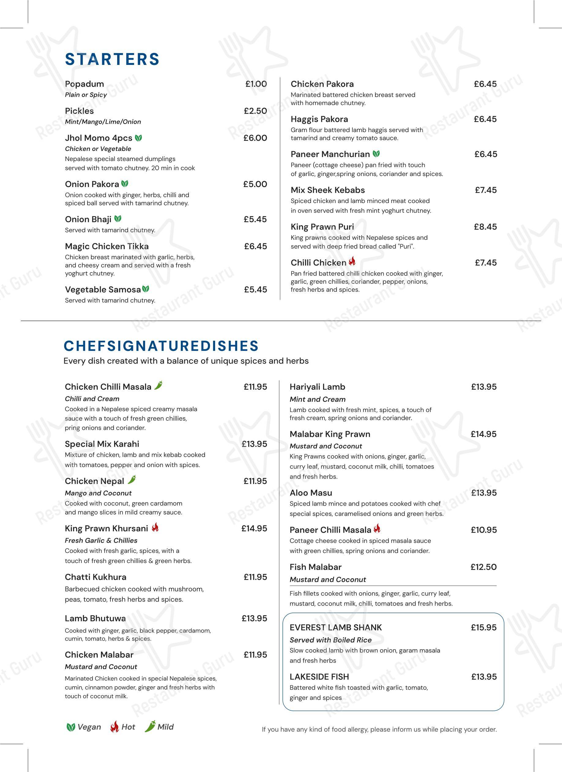 Меню напитков ресторана Everest Inn Perth в Перте