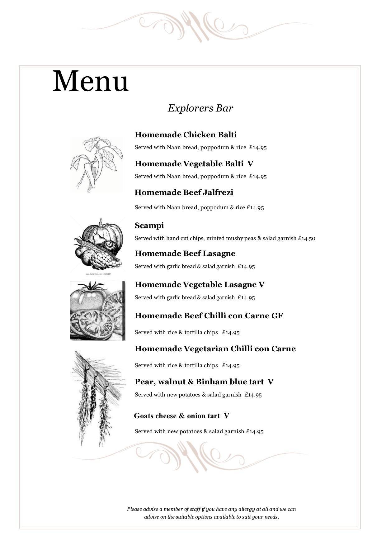 Explorers Bar меню