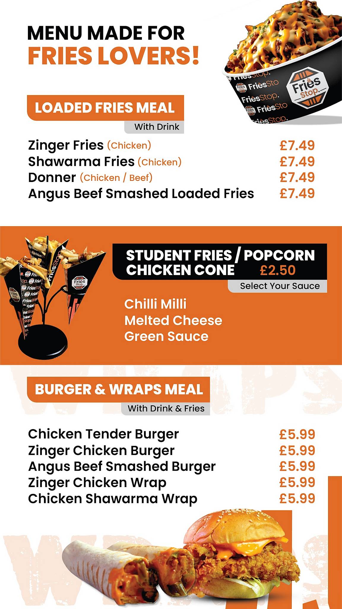 FRIES STOP - Halal - Fast Food Restaurant (Cheetham Hill) меню