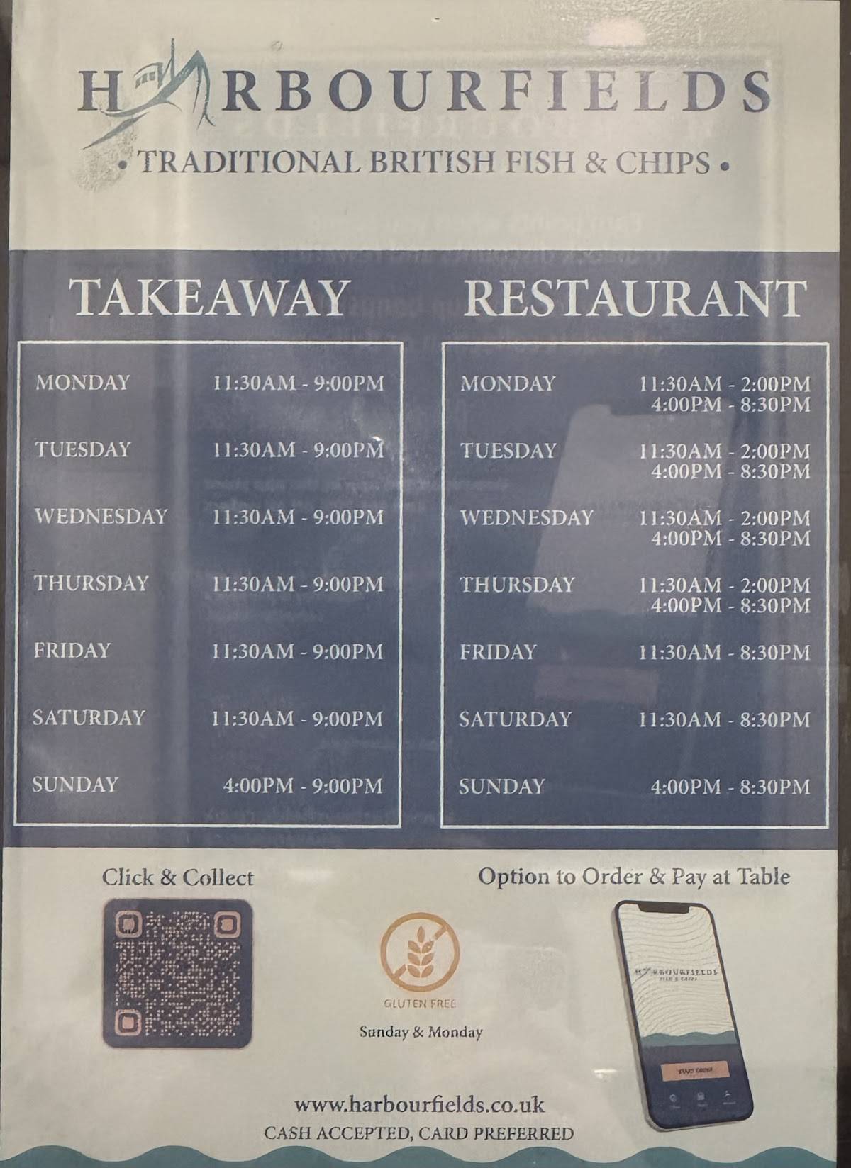 Harbourfields Fish & Chips restaurant and Takeaways меню