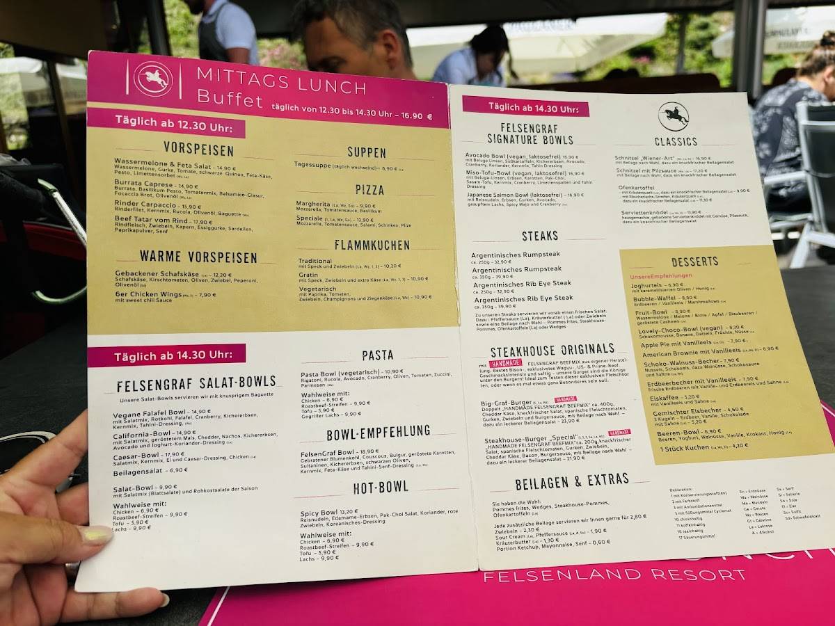 Felsengraf Steakhouse меню