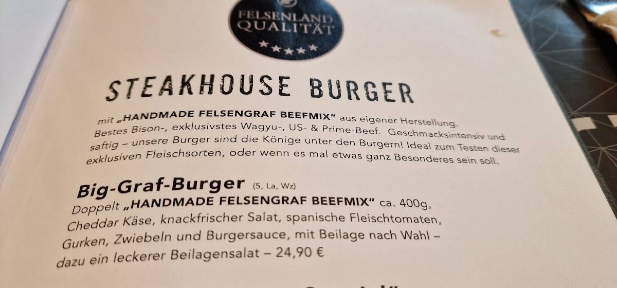 Felsengraf Steakhouse меню