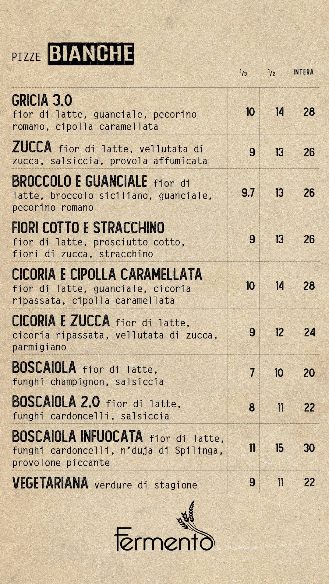 Fermento Roma меню