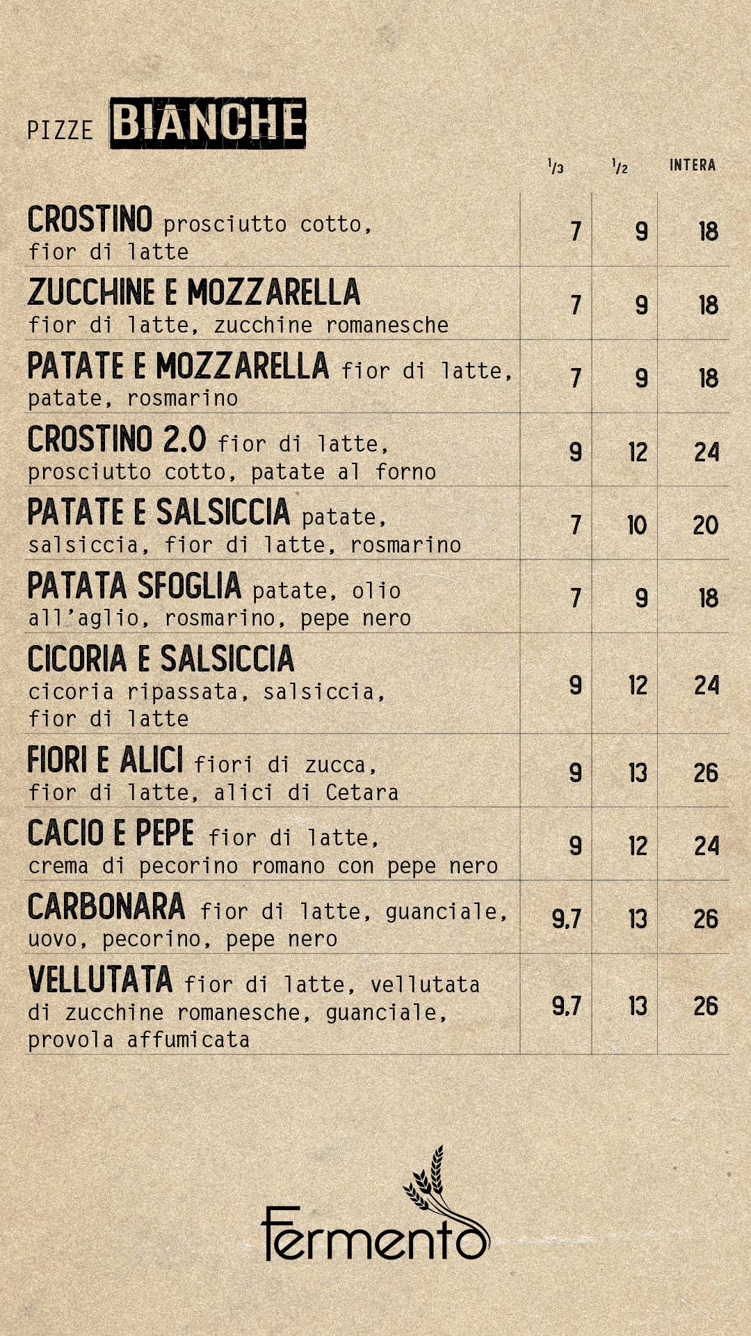 Fermento Roma меню