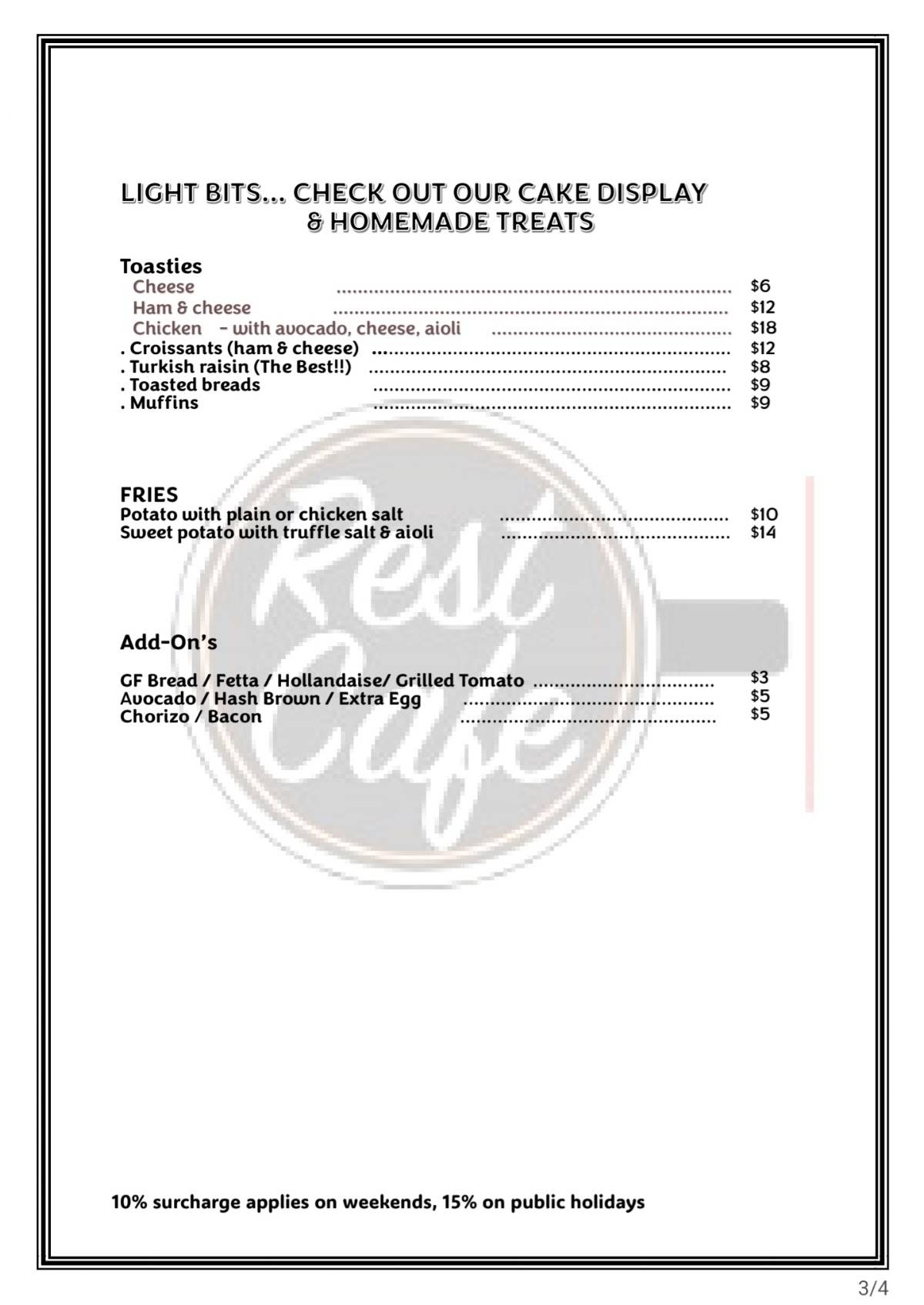 Rest Cafe меню